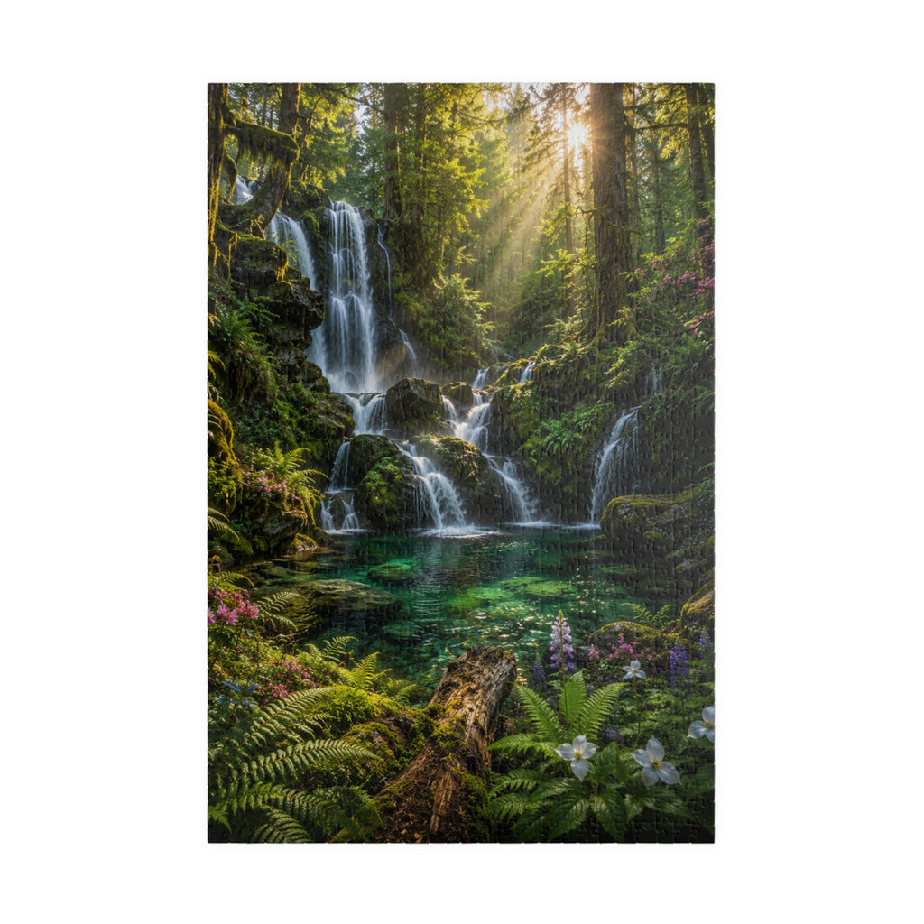 Enchanted Waterfall Forest Puzzle — Scenic Nature Jigsaw (110/252/520/1014 pcs)