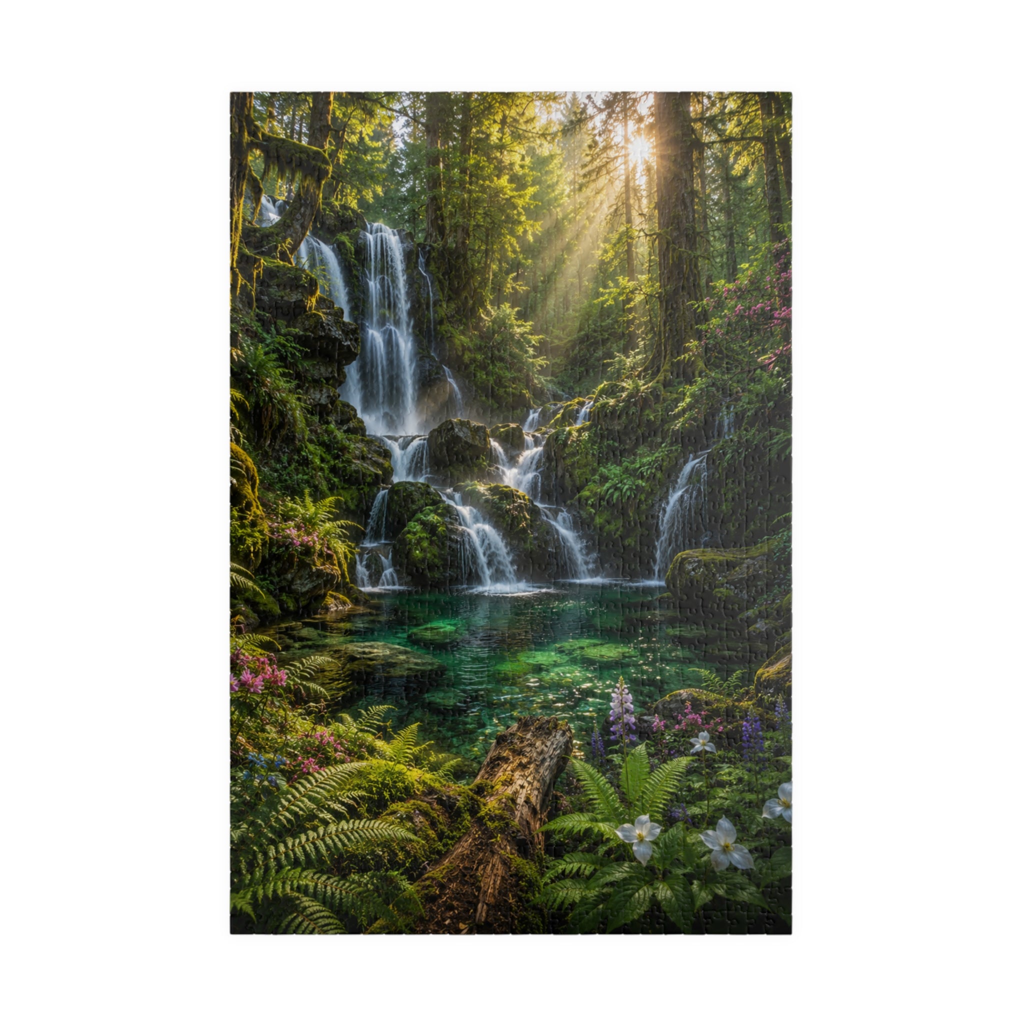 Enchanted Waterfall Forest Puzzle — Scenic Nature Jigsaw (110/252/520/1014 pcs)