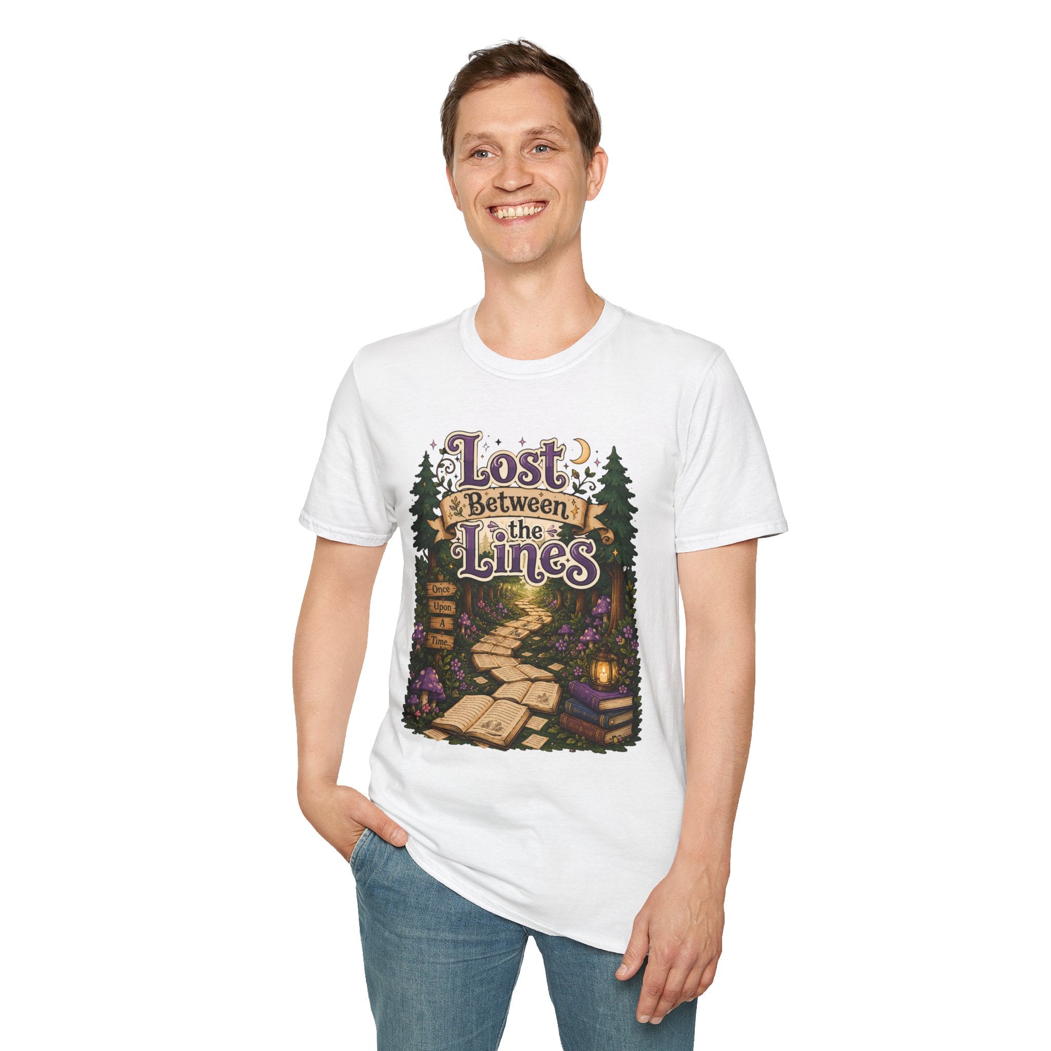 T-Shirt — “Lost Between the Lines” Forest Path Literary Tee