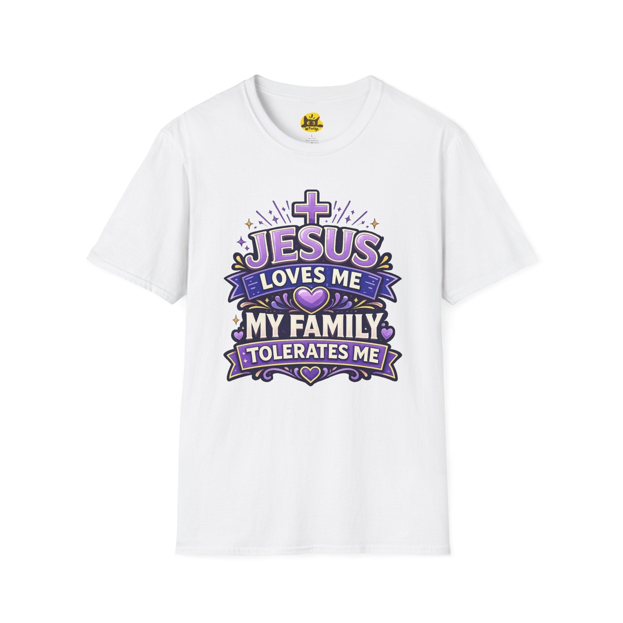 Jesus Loves Me T-Shirt — "Jesus Loves Me, My Family Tolerates Me" Funny Christian Gift Graphic Tee