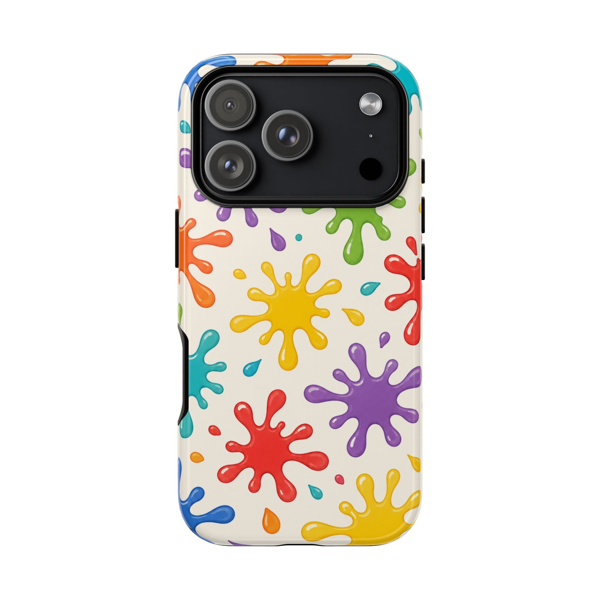 Colorful Paint Splat Phone Case — Protective Tough Case with Bright Rainbow Splatter Design