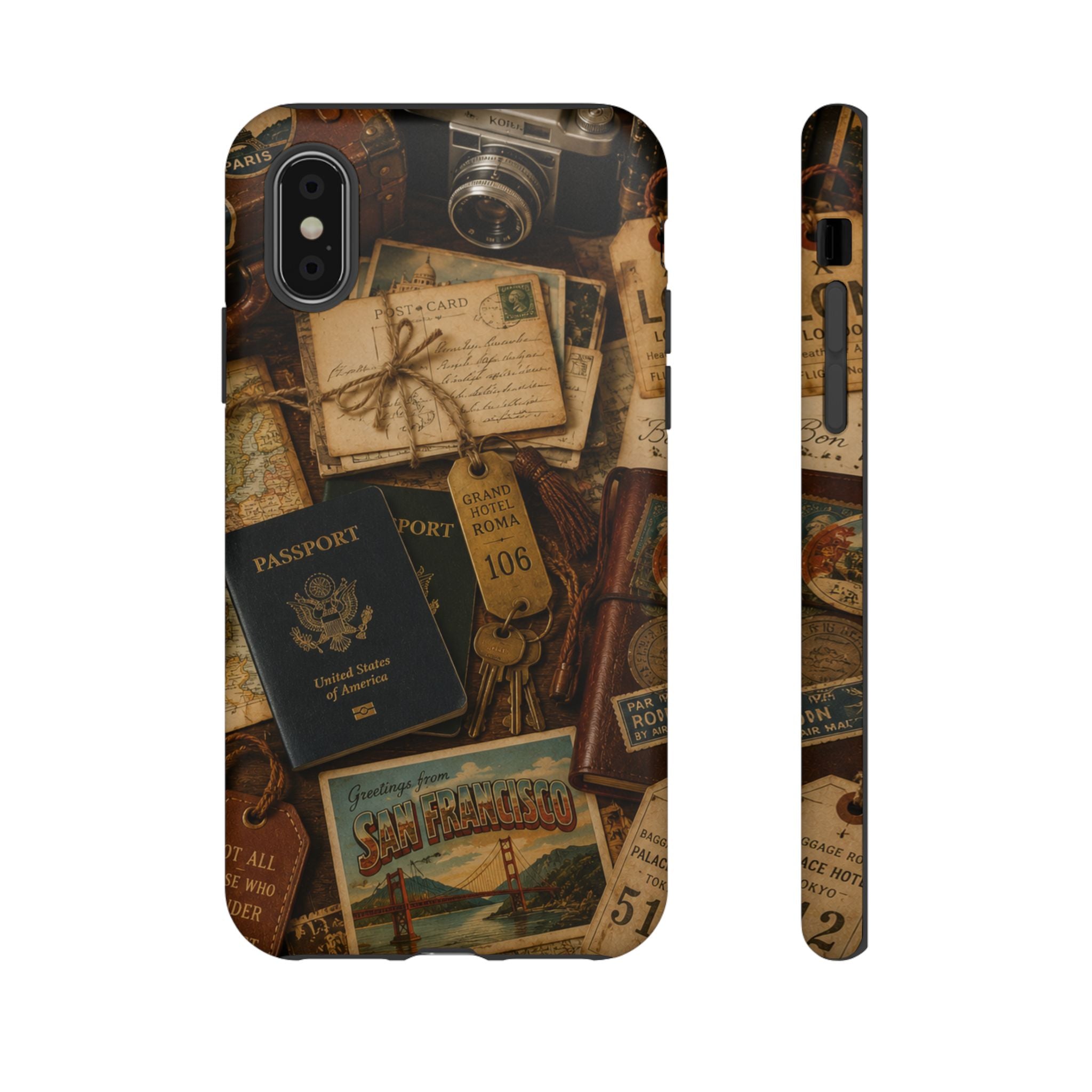 Vintage Travel Phone Case – Passport & Postcard Collage
