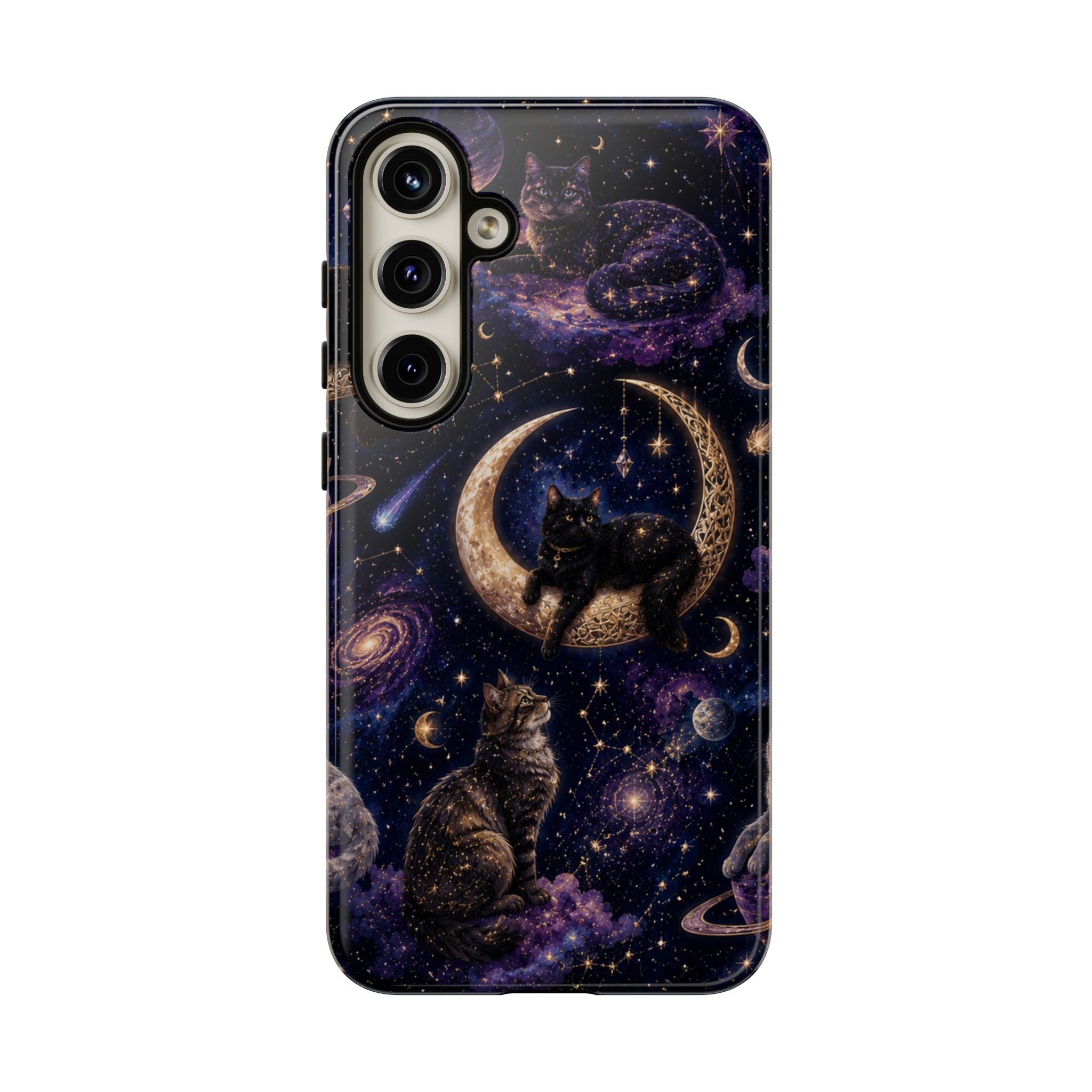 Galaxy Cats Tough Phone Case — Moon & Stars Space Kitty Protective Cover