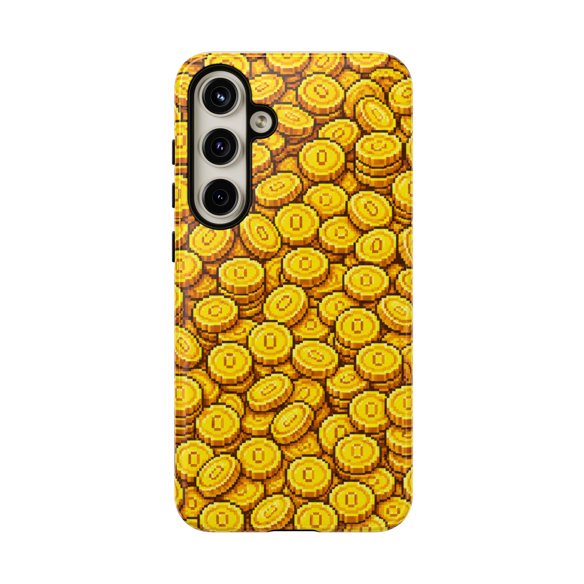 8bit Gamer Coin Pattern Phone Case – Retro Video Game Gold Treasure Design