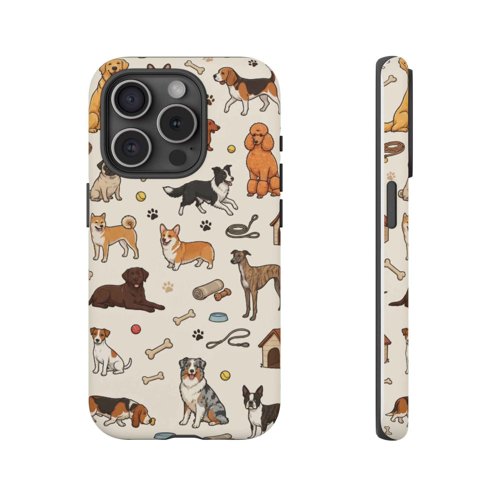 Dog Pattern Tough Phone Case — Cute Breed Collage Protective Cover