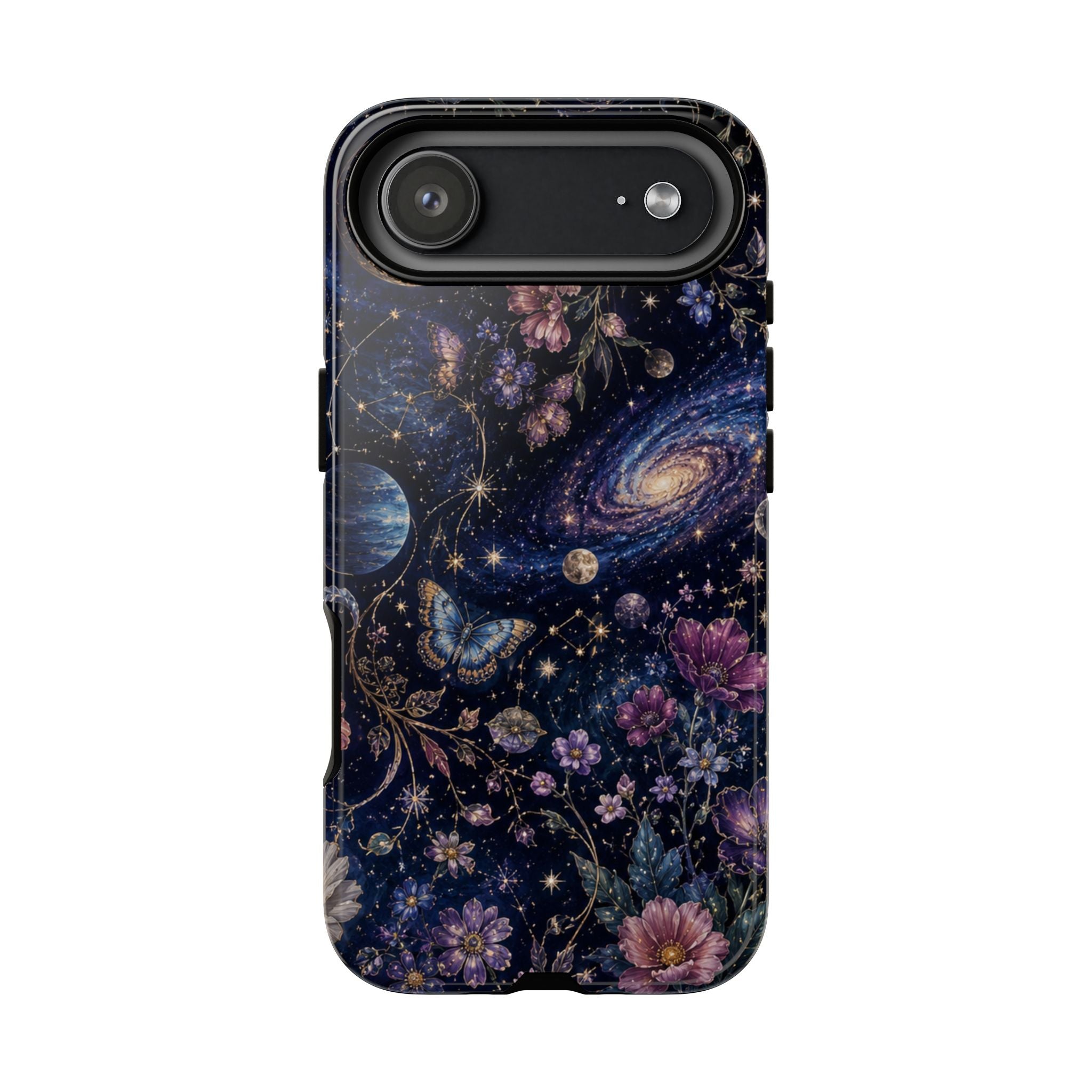 Cosmic Garden Tough Phone Case — Floral Galaxy Phone Protective Cover