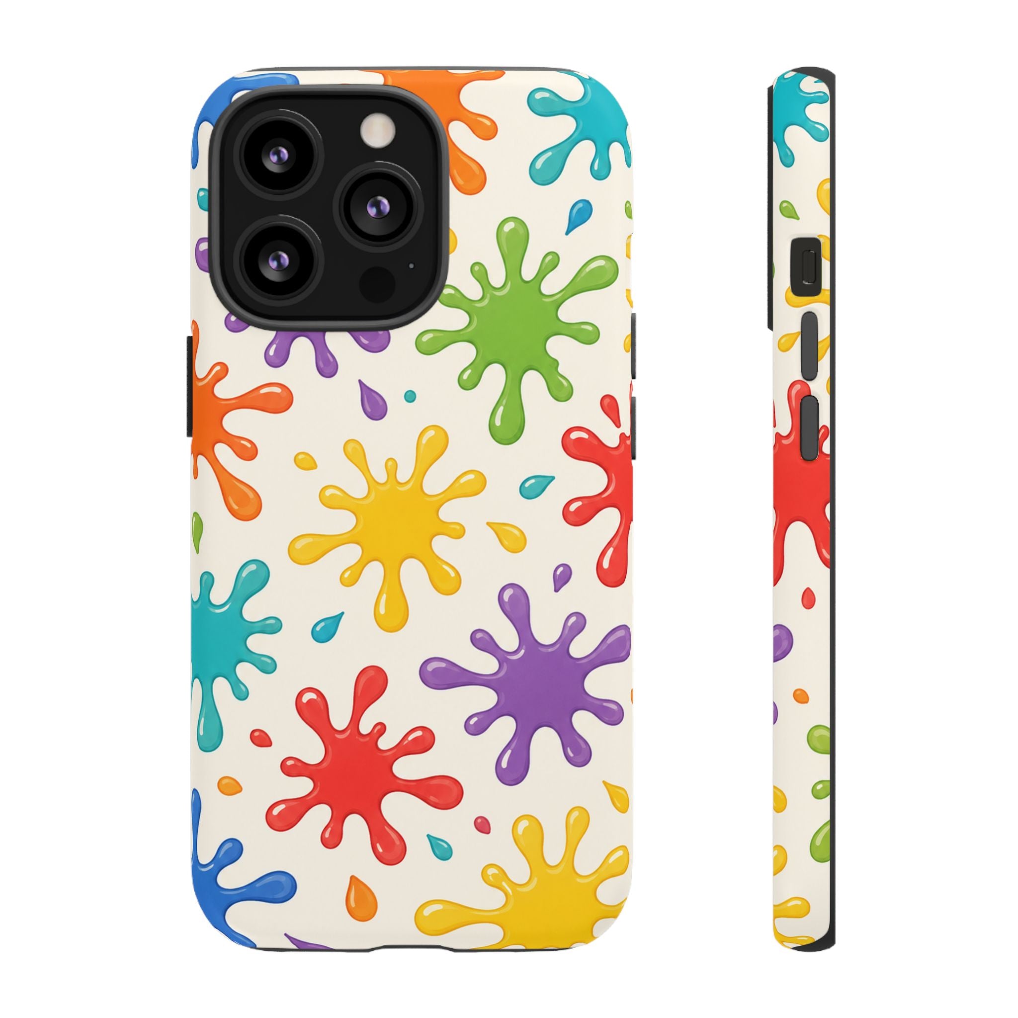 Colorful Paint Splat Phone Case — Protective Tough Case with Bright Rainbow Splatter Design