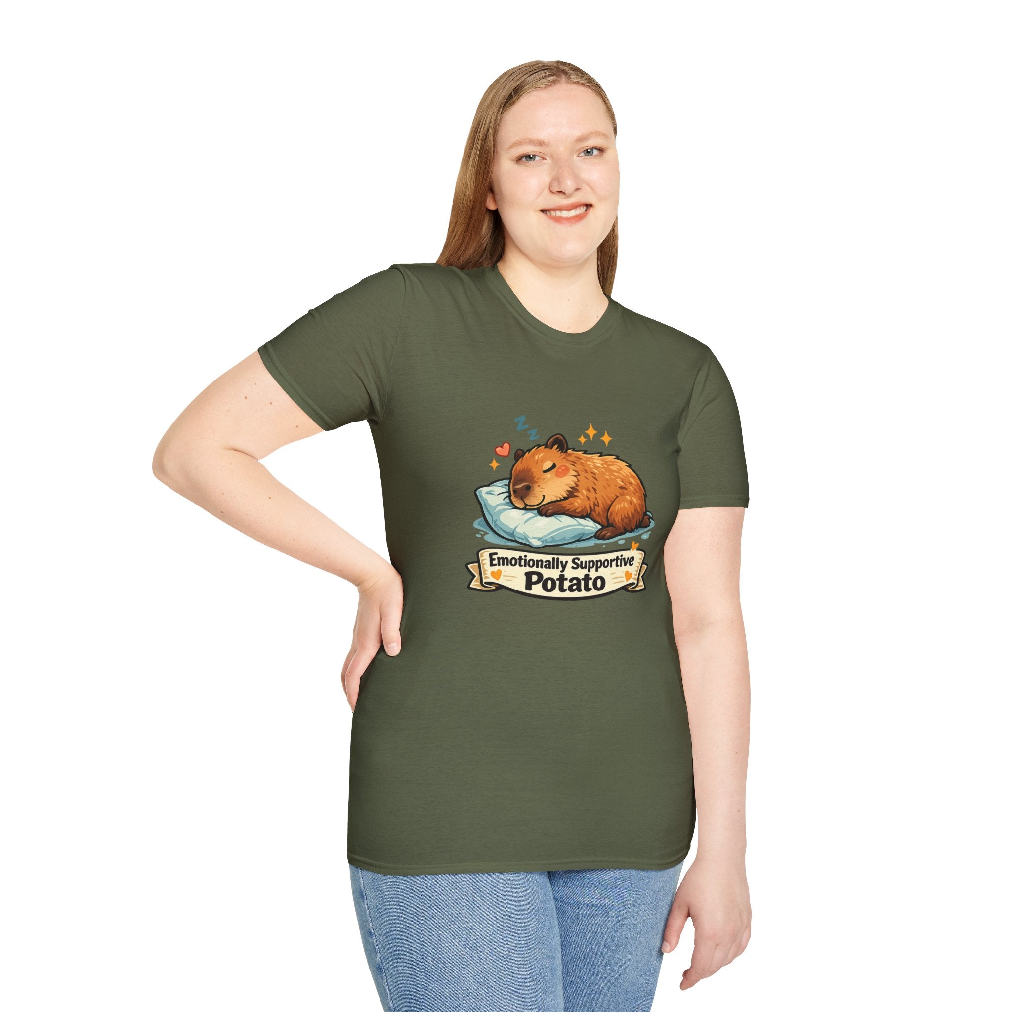 Emotionally Supportive Potato T-Shirt — Cute Sleeping Capybara Design