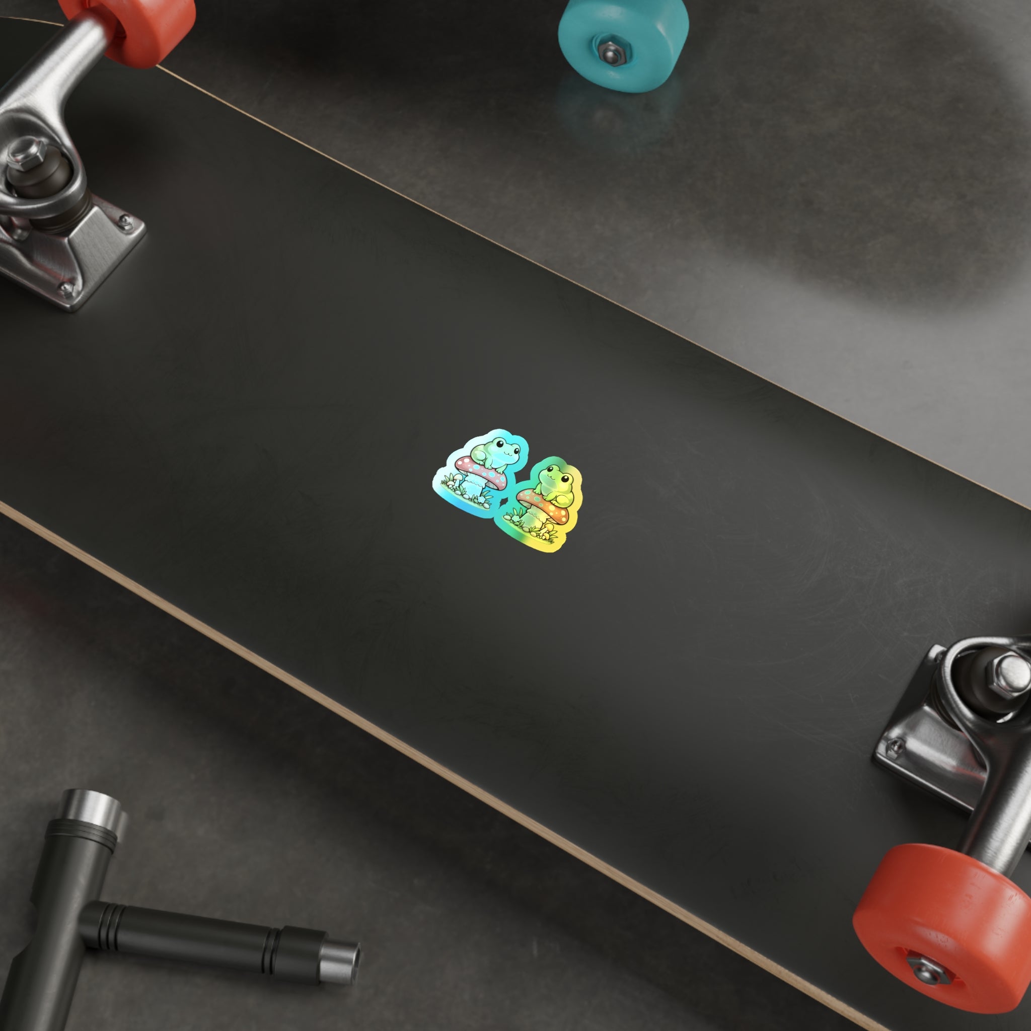 Holographic Frog on Mushroom Die-Cut Sticker — Cute Kawaii Vinyl Decal