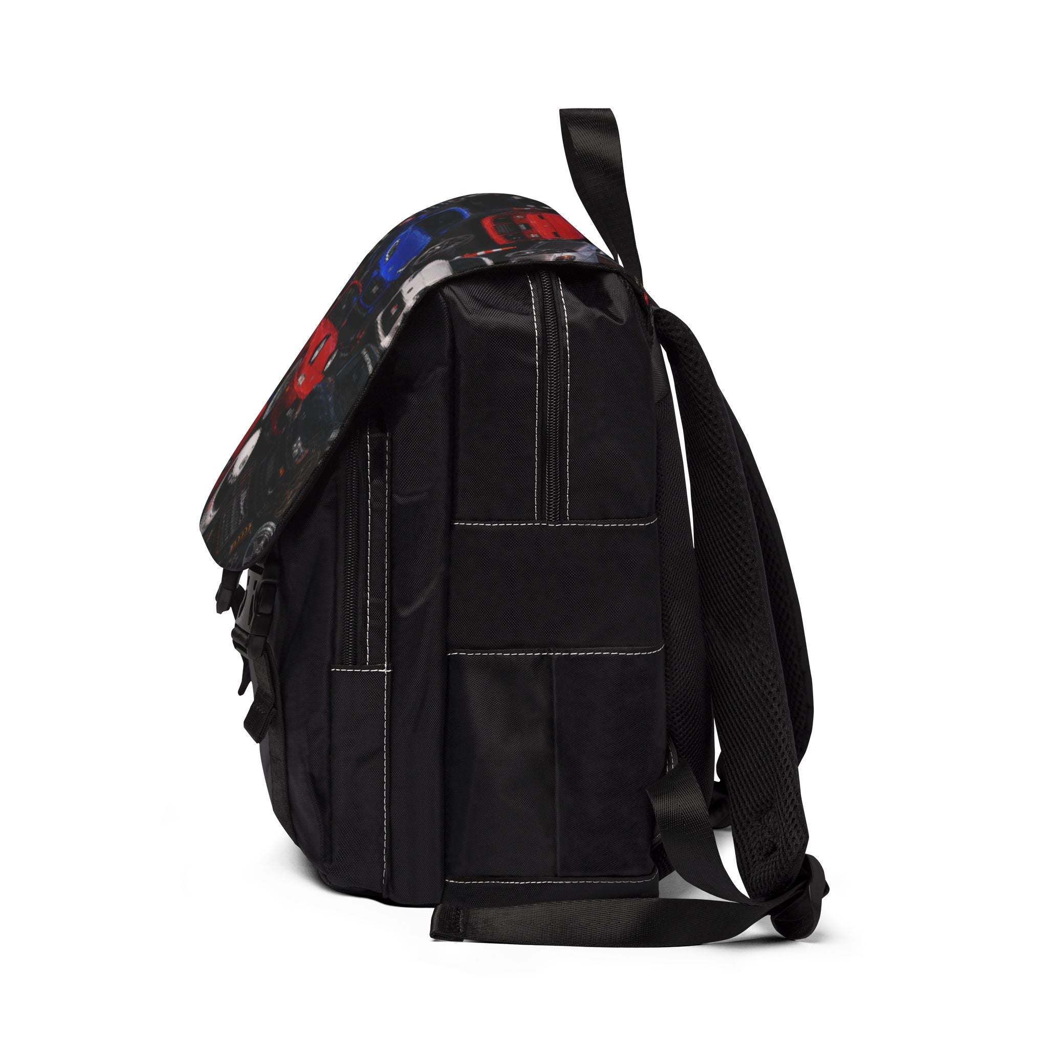 Sports Car Collage Shoulder Backpack — Racing Cars Print Shoulder Bag