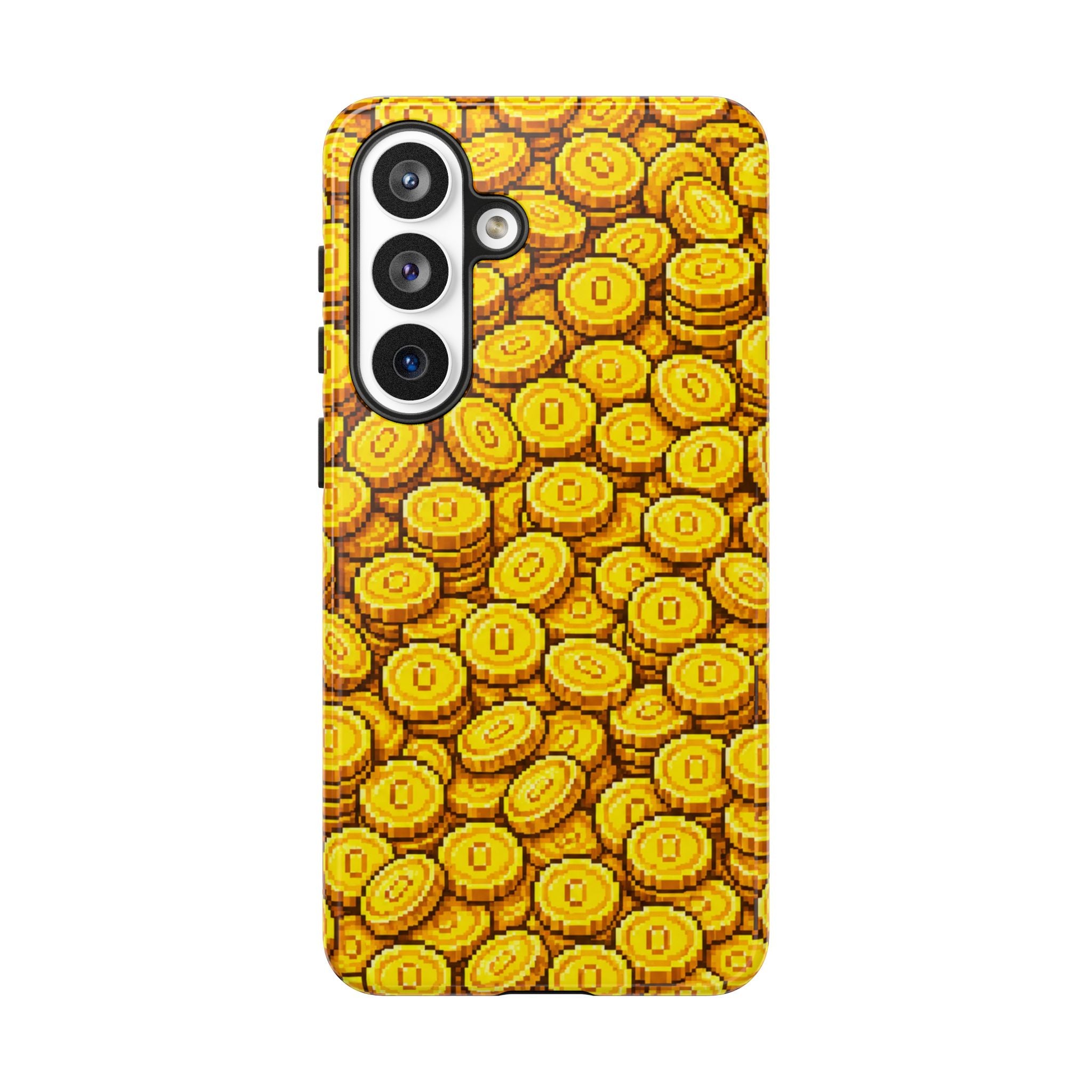8bit Gamer Coin Pattern Phone Case – Retro Video Game Gold Treasure Design