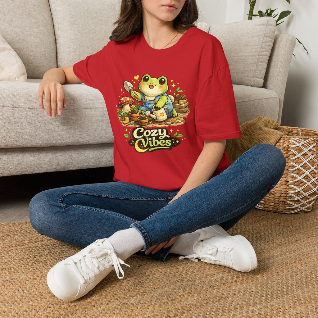 Cozy Garden Frog T-Shirt — Cute "Cozy Vibes" Gardening Tee