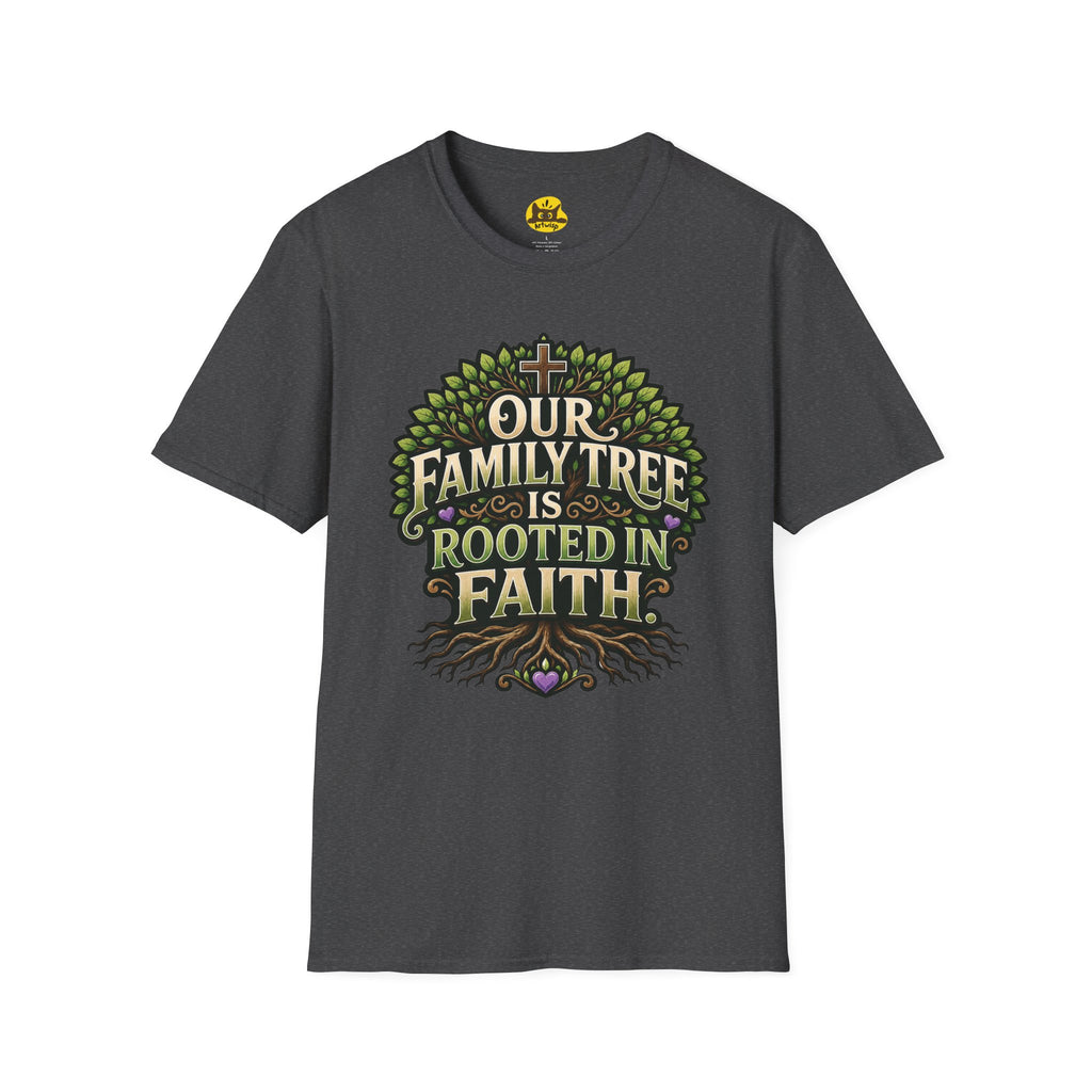 Faith Family Tree T-Shirt — "Our Family Tree Is Rooted in Faith" Christian Graphic Tee
