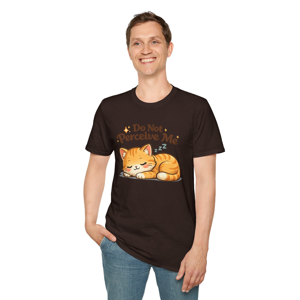 Cat T-Shirt — "Do Not Perceive Me" Cute Sleeping Orange Cat Tee