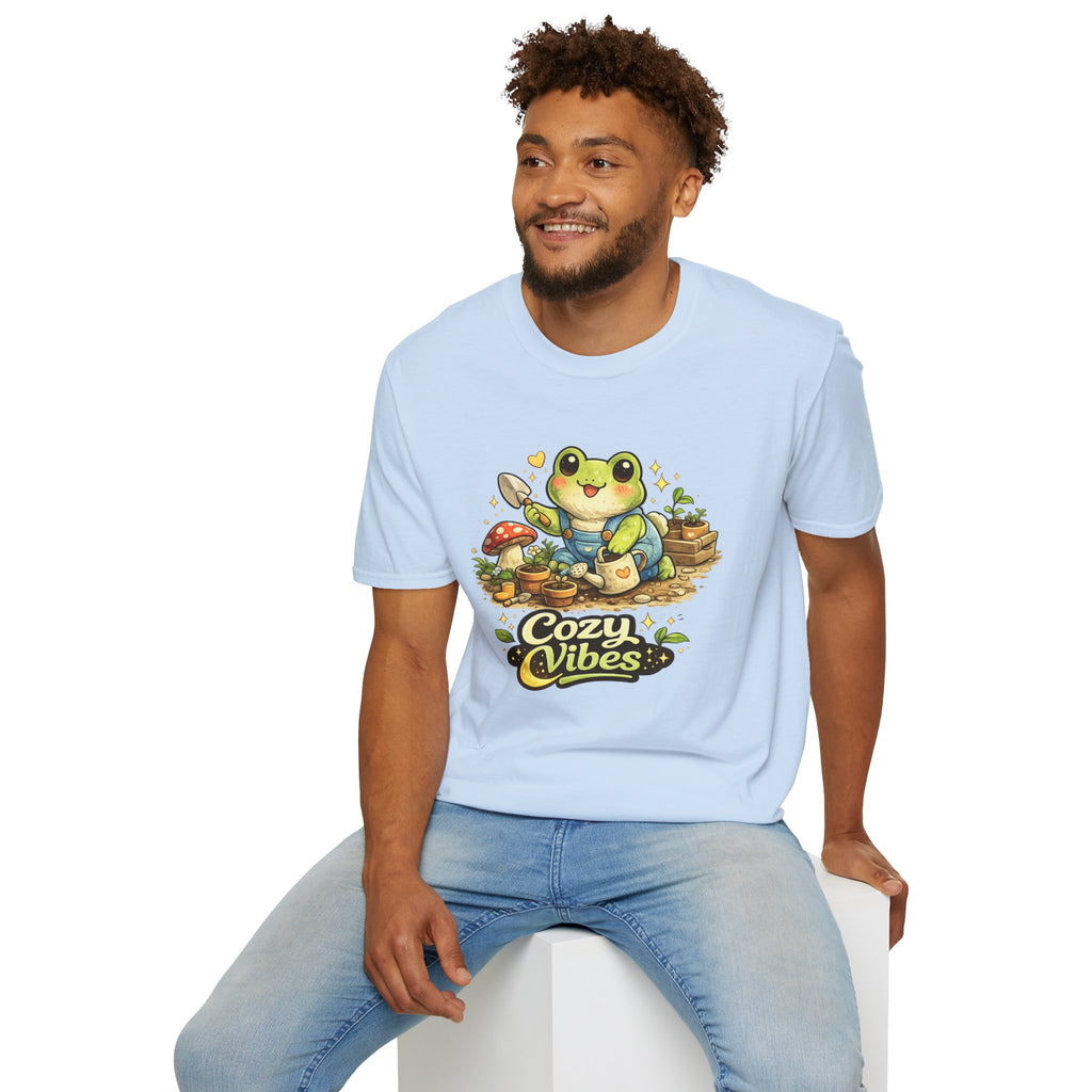 Cozy Garden Frog T-Shirt — Cute "Cozy Vibes" Gardening Tee
