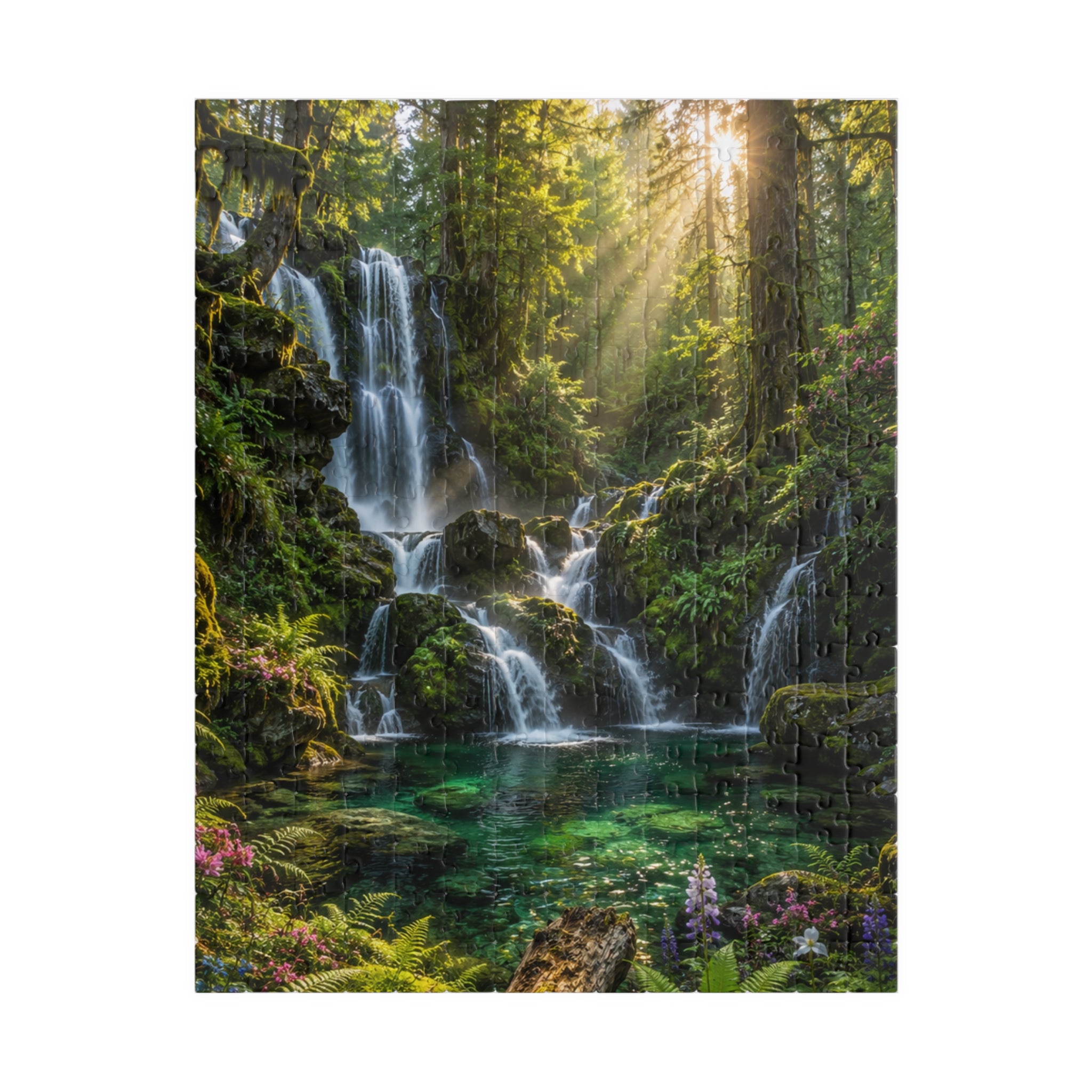 Enchanted Waterfall Forest Puzzle — Scenic Nature Jigsaw (110/252/520/1014 pcs)