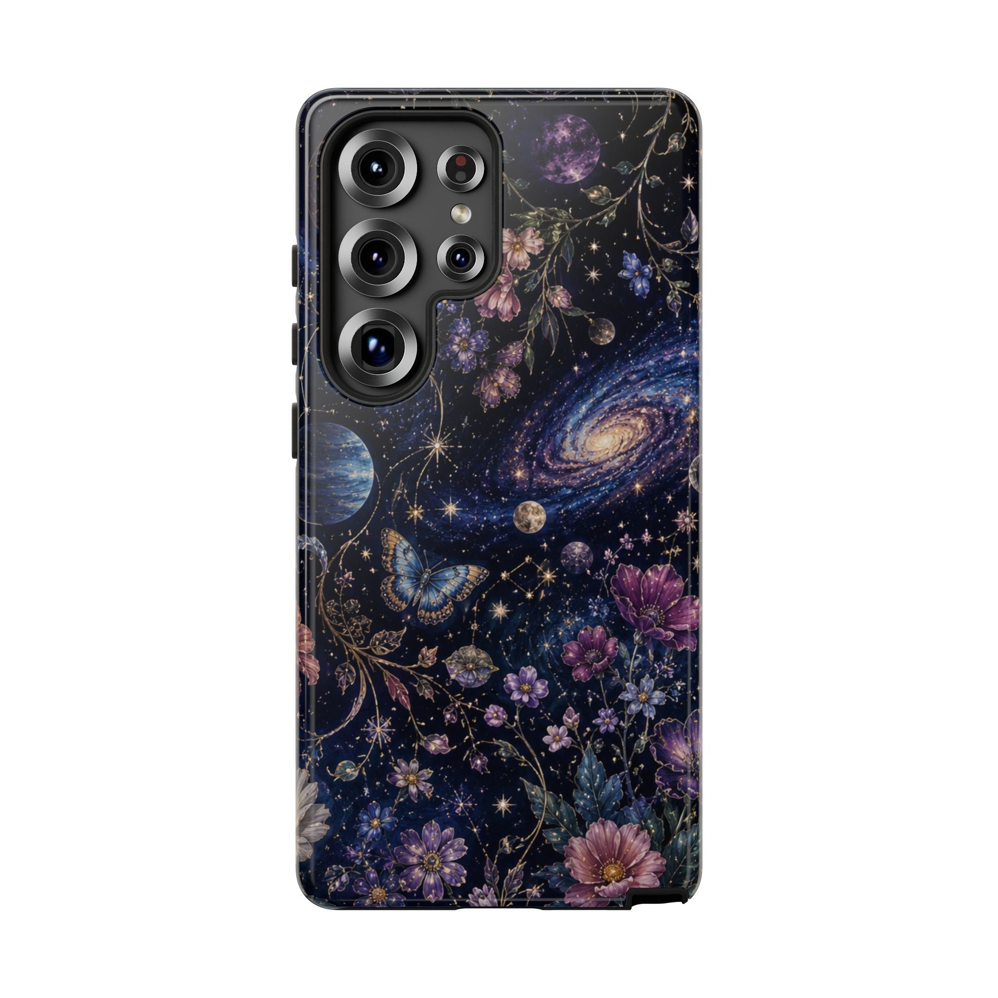 Cosmic Garden Tough Phone Case — Floral Galaxy Phone Protective Cover