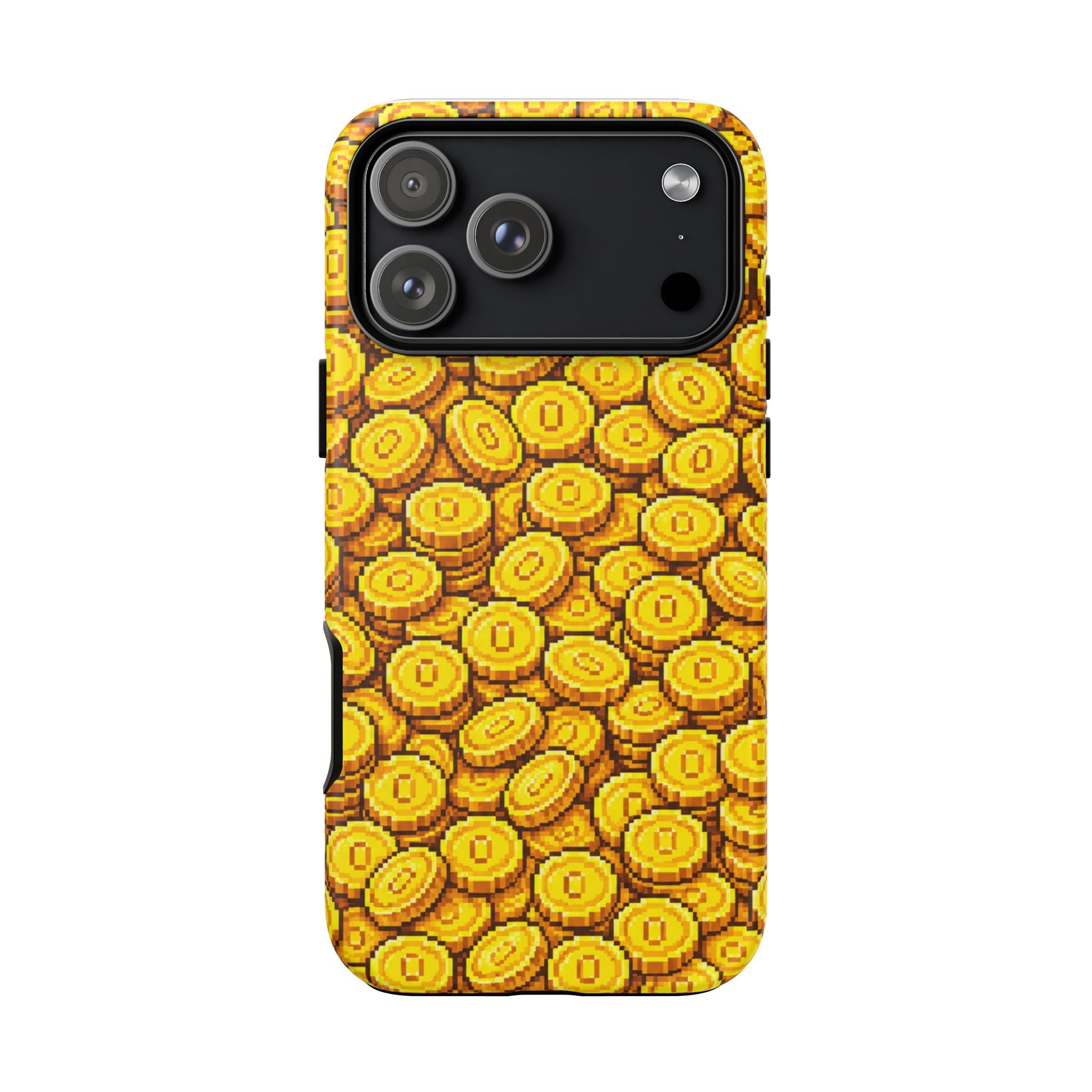 8bit Gamer Coin Pattern Phone Case – Retro Video Game Gold Treasure Design