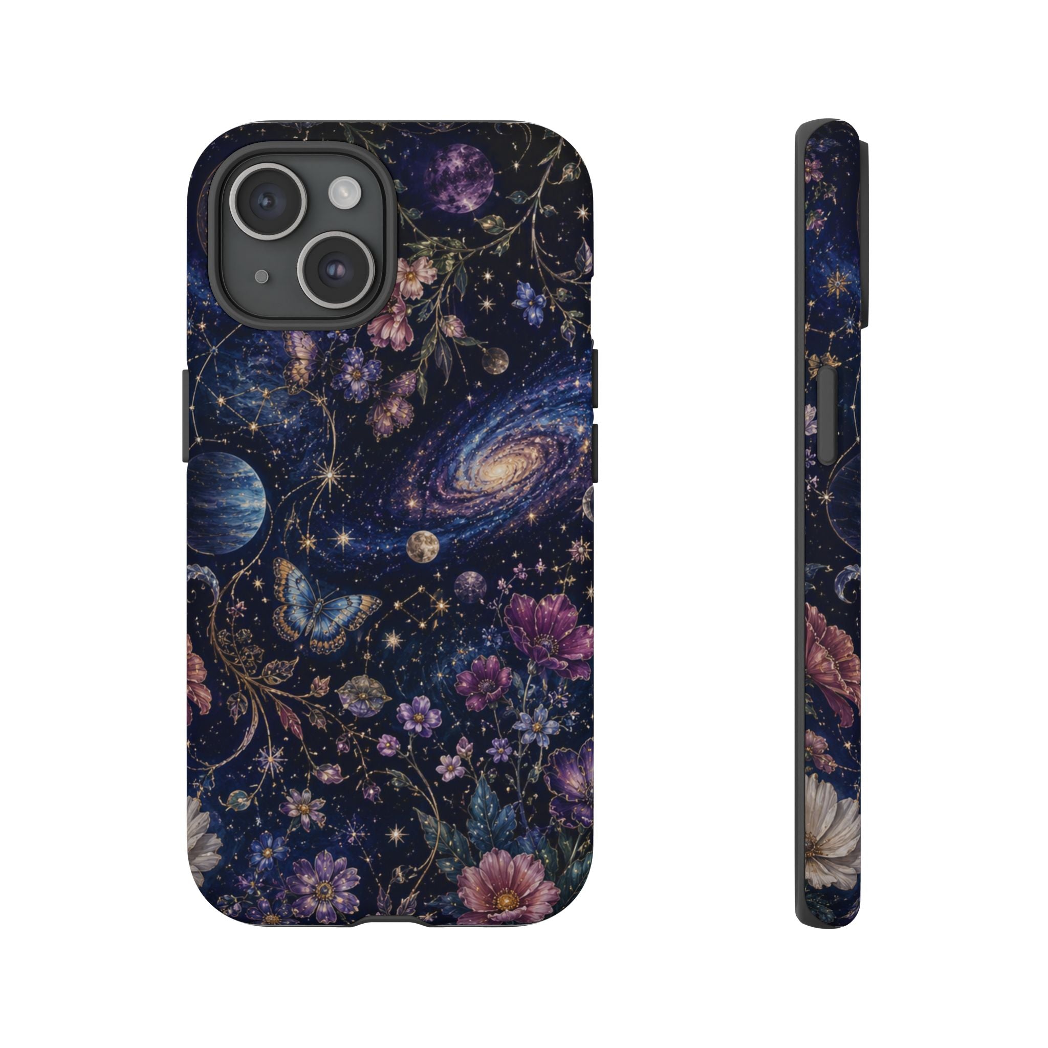 Cosmic Garden Tough Phone Case — Floral Galaxy Phone Protective Cover