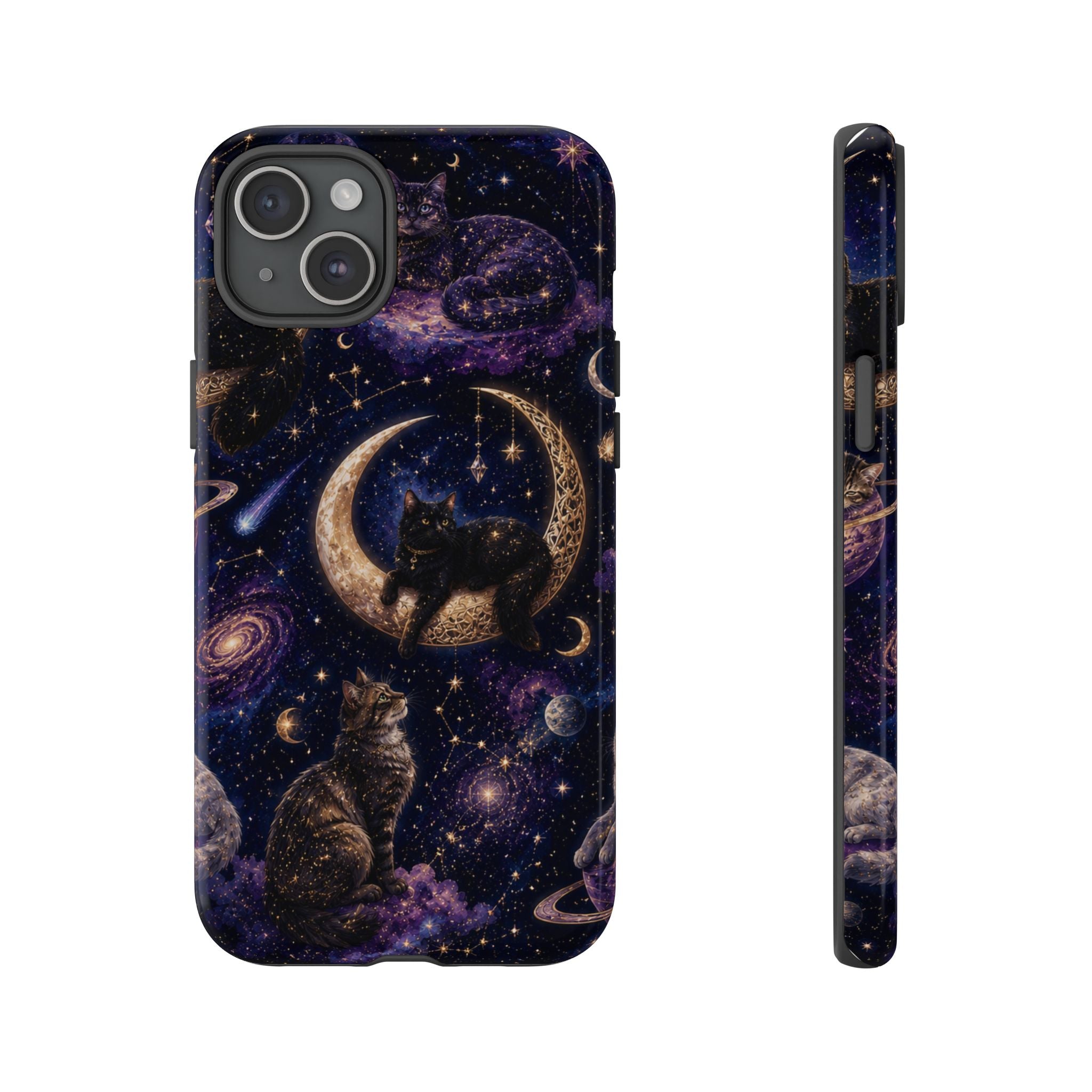 Galaxy Cats Tough Phone Case — Moon & Stars Space Kitty Protective Cover