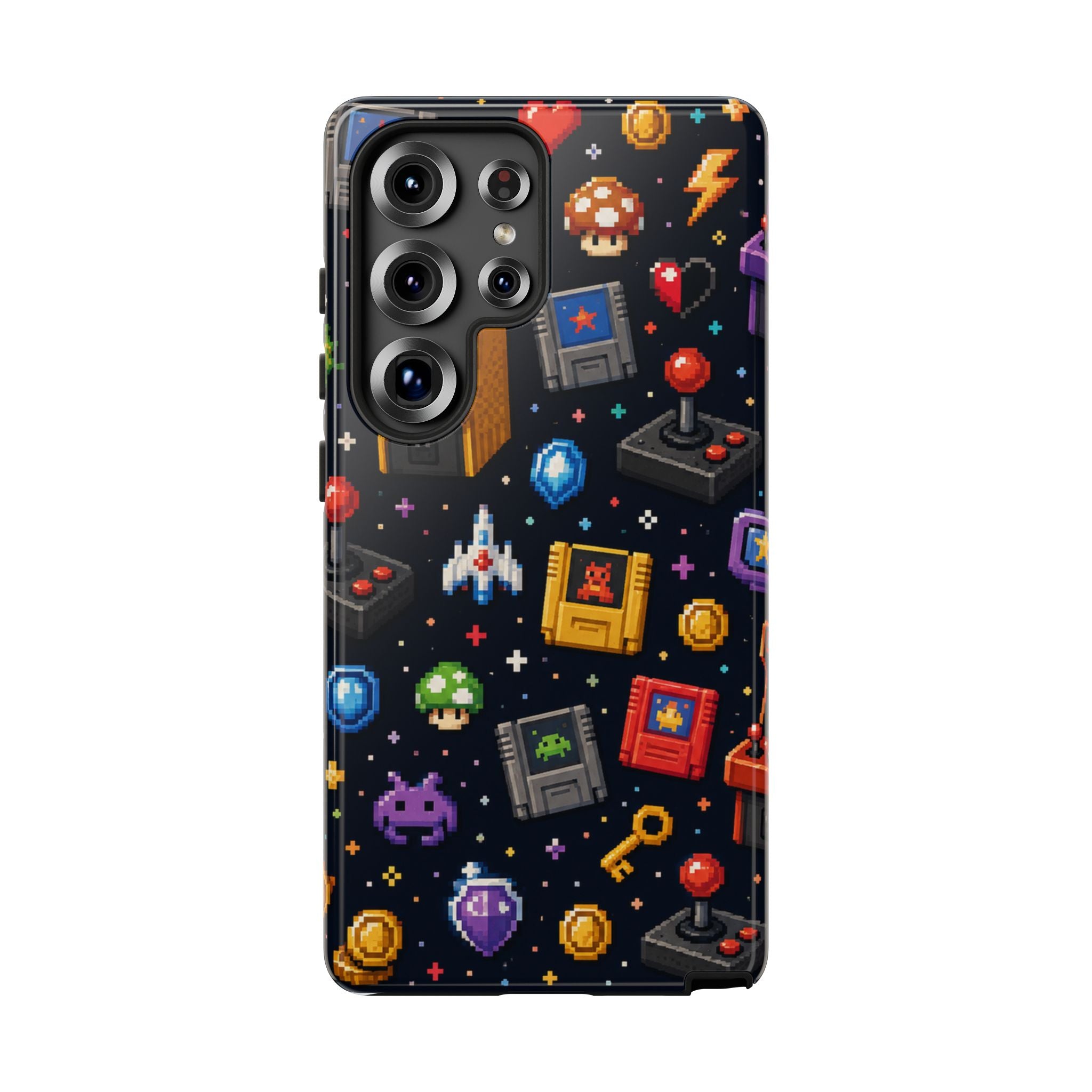 Retro Arcade Pixel Art Phone Case — Gamer Icons Pattern