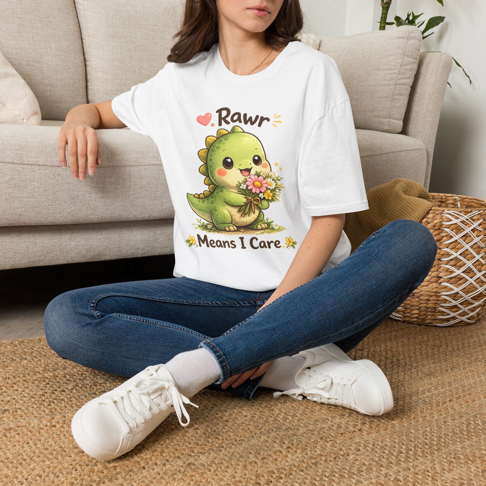 T-Shirt — Cute 'Rawr Means I Care' Dino Graphic Tee