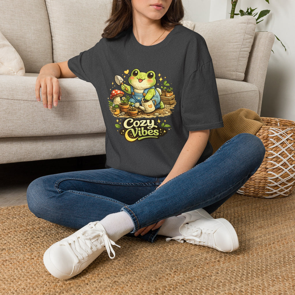 Cozy Garden Frog T-Shirt — Cute "Cozy Vibes" Gardening Tee