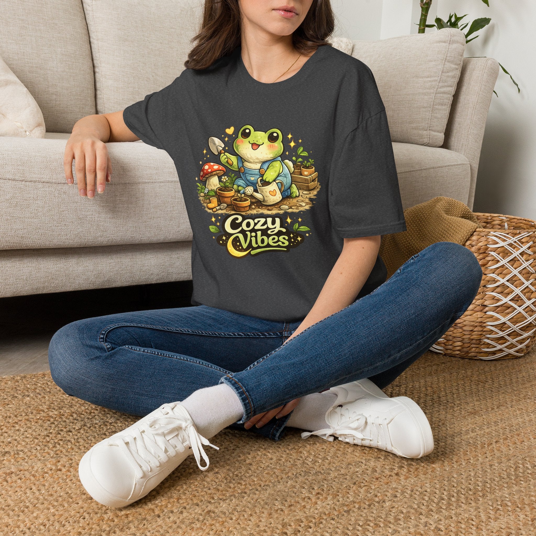 Cozy Garden Frog T-Shirt — Cute "Cozy Vibes" Gardening Tee