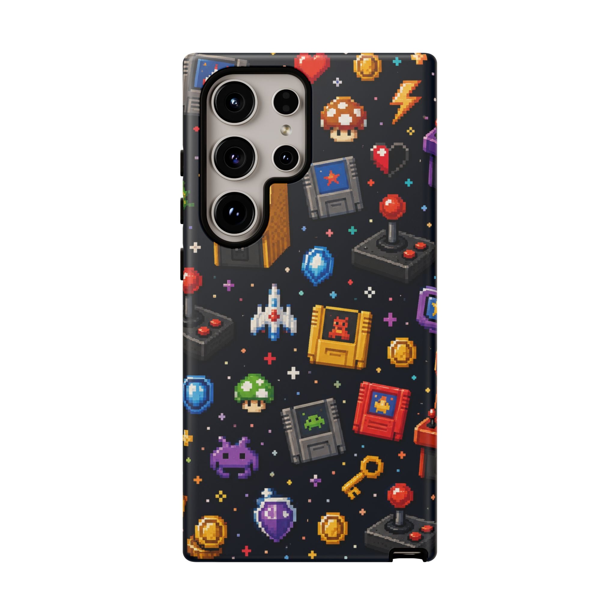 Retro Arcade Pixel Art Phone Case — Gamer Icons Pattern