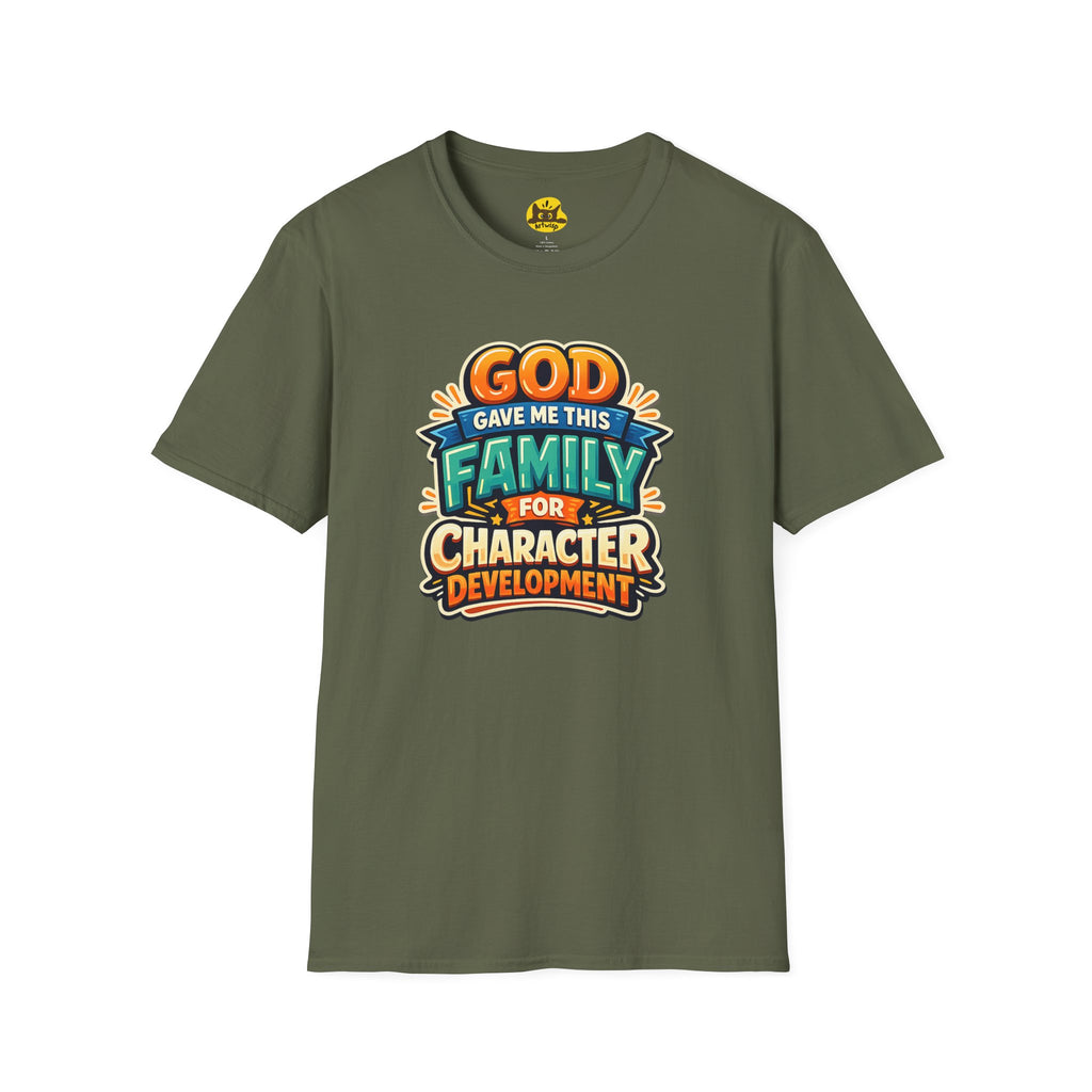 “God Gave Me This Family for Character Development” Funny Christian Graphic Gift Tee
