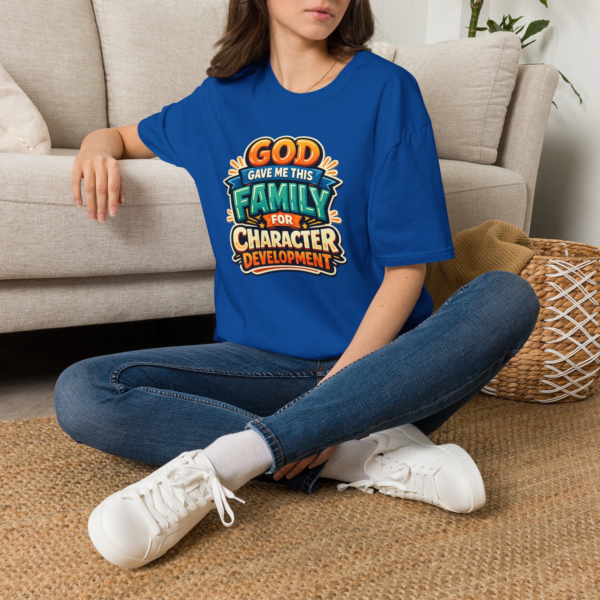 “God Gave Me This Family for Character Development” Funny Christian Graphic Gift Tee