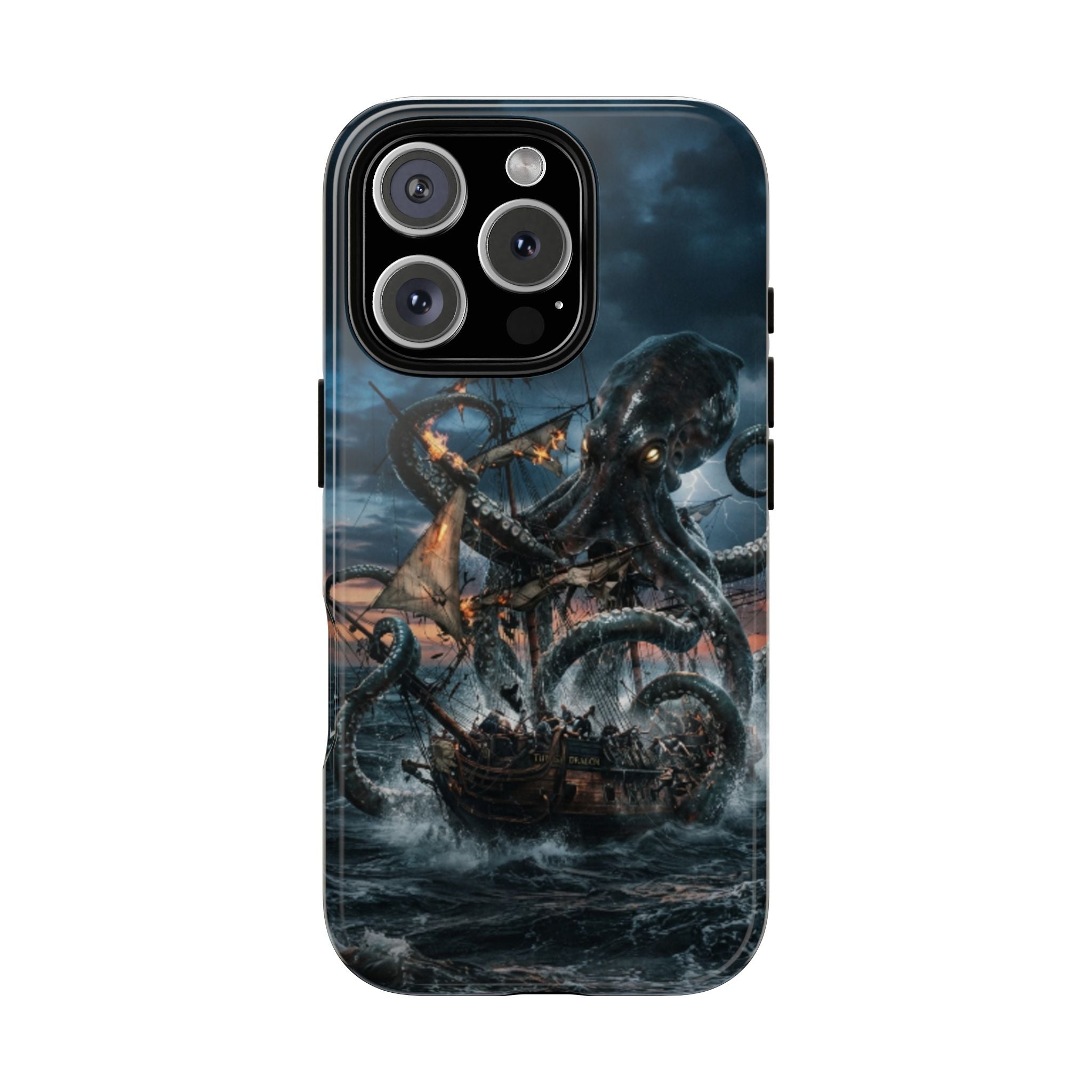 Kraken Sea Battle Phone Case — Ocean Monster Shipwreck Design