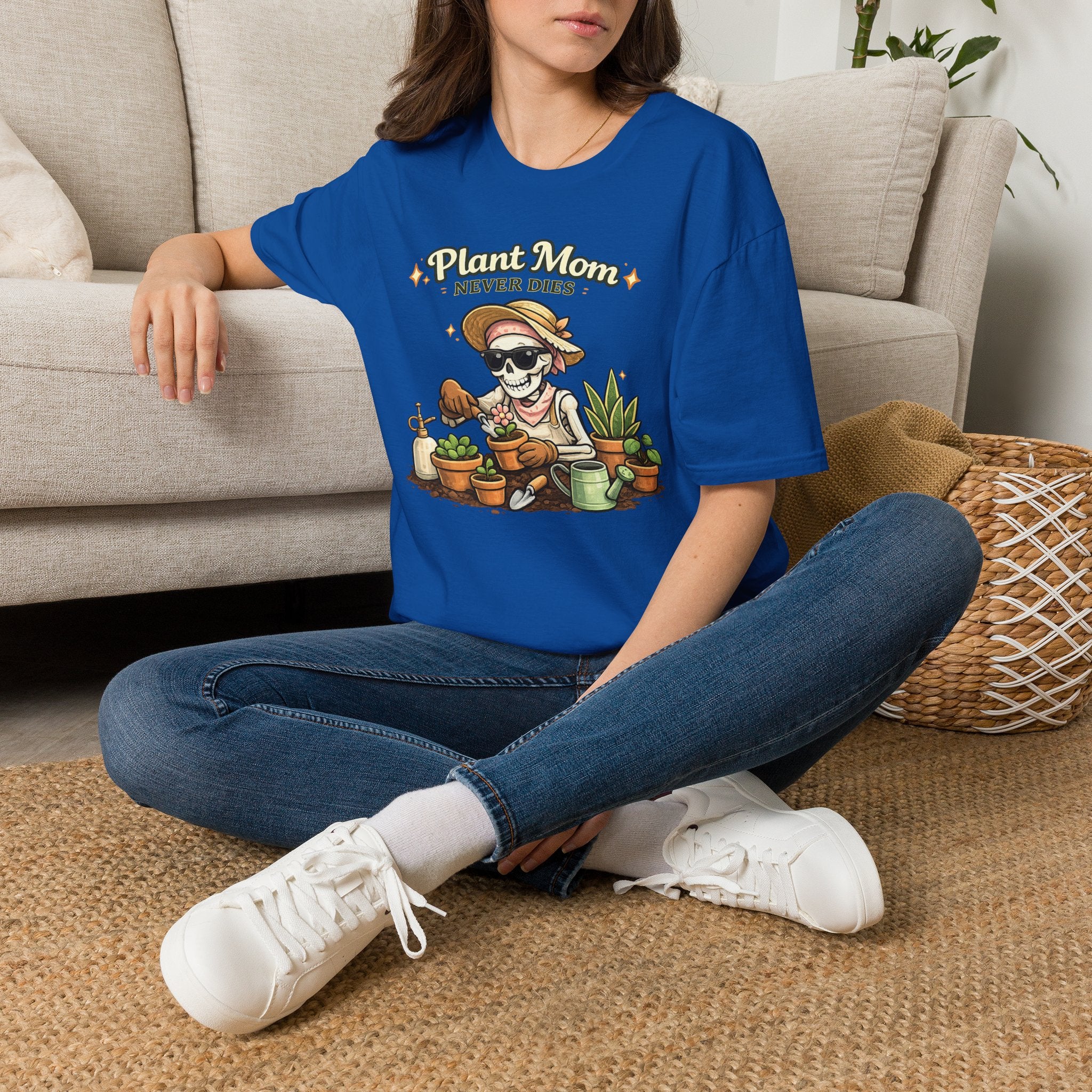 Plant Mom Never Dies T-Shirt — Funny Skeleton Gardener Tee for Plant Lovers