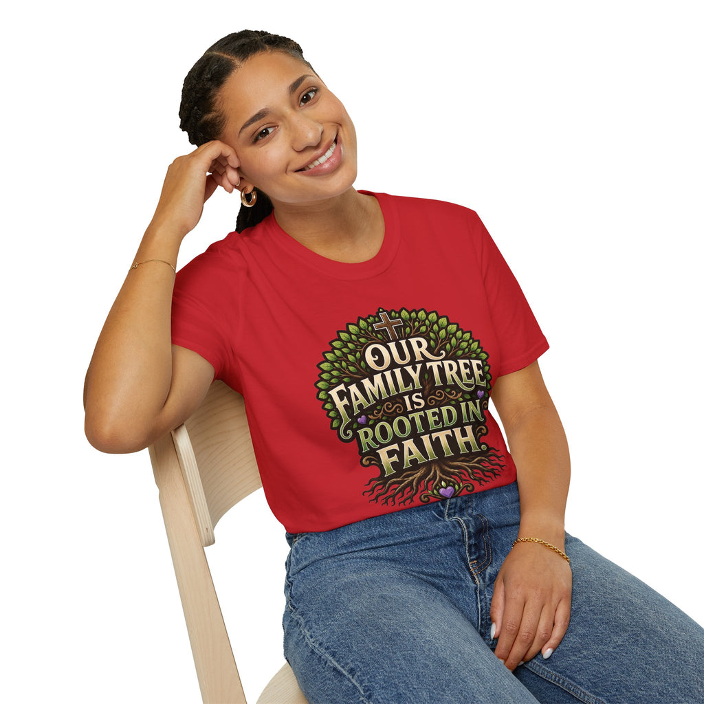 Faith Family Tree T-Shirt — "Our Family Tree Is Rooted in Faith" Christian Graphic Tee