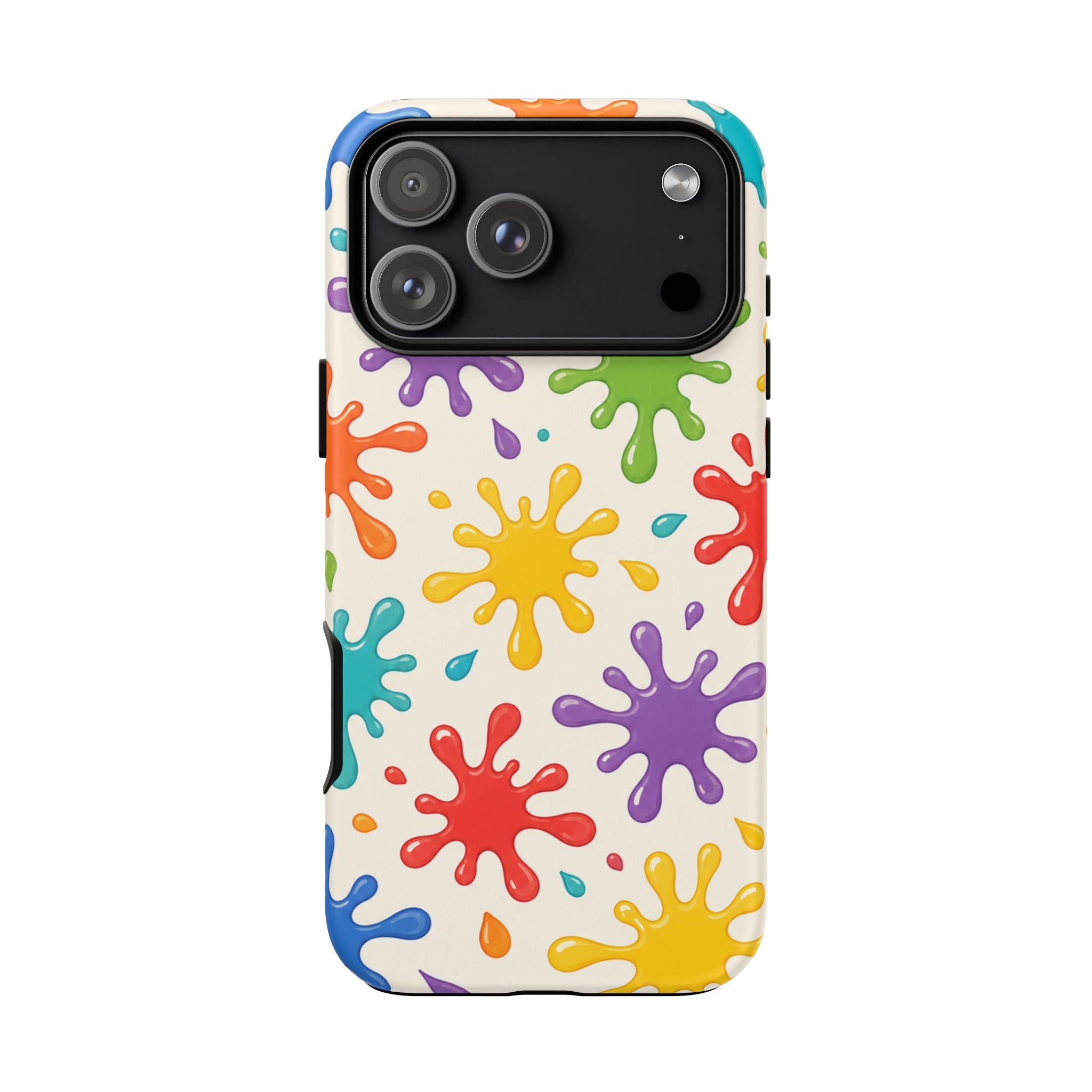 Colorful Paint Splat Phone Case — Protective Tough Case with Bright Rainbow Splatter Design