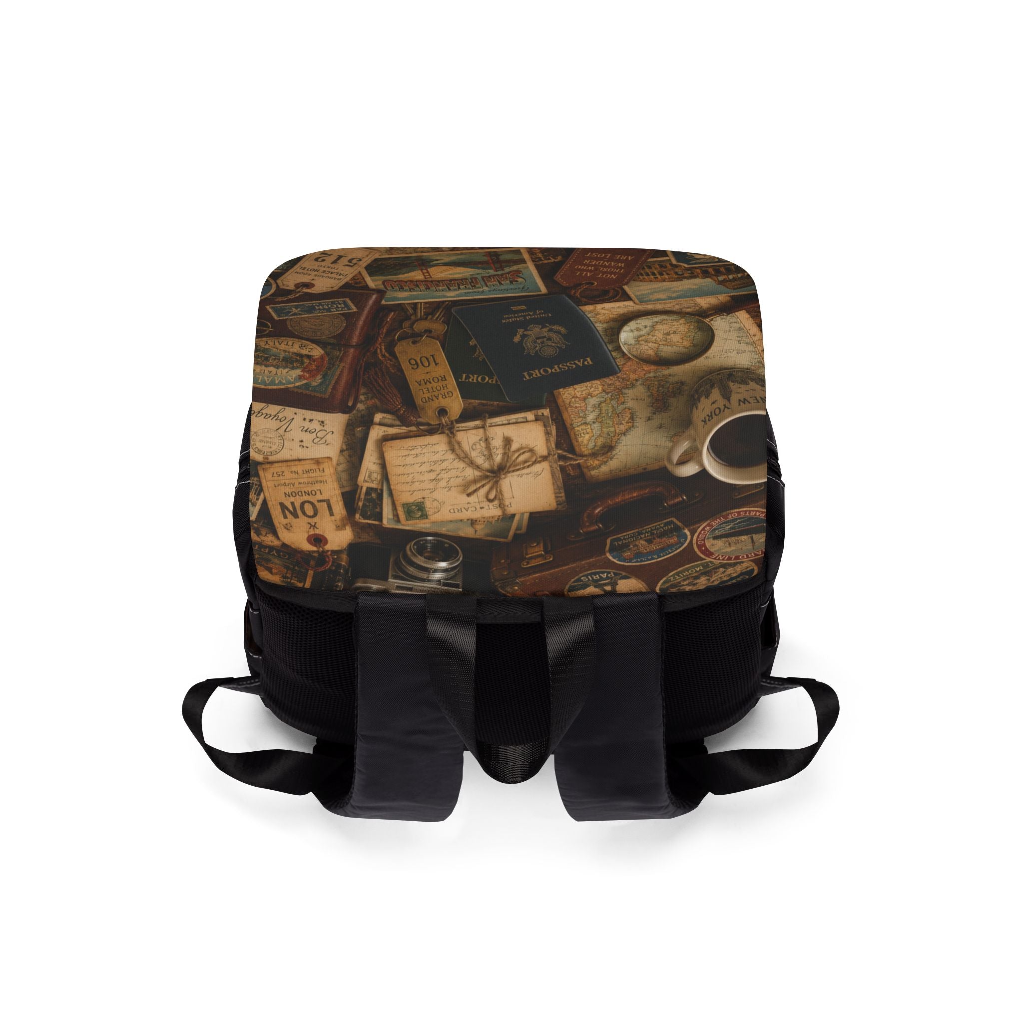 Vintage Travel Passport Collage Shoulder Backpack