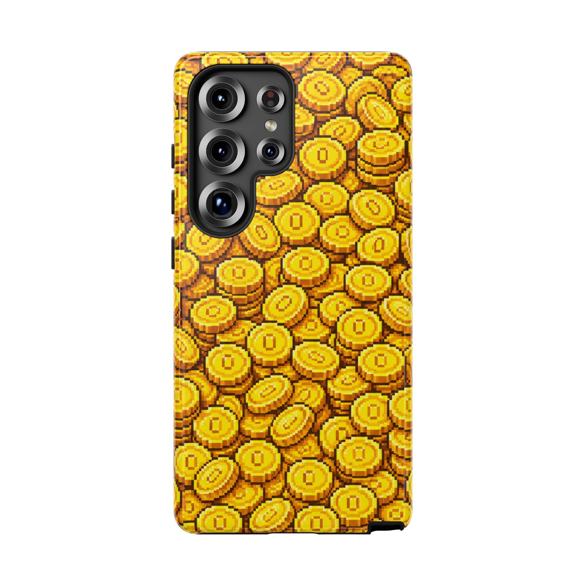 8bit Gamer Coin Pattern Phone Case – Retro Video Game Gold Treasure Design