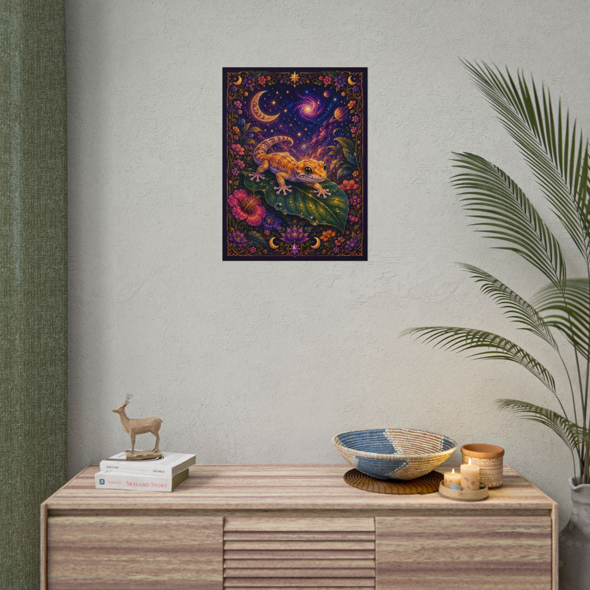 Gecko Moonlight Poster — Mystical Night Sky Wall Art