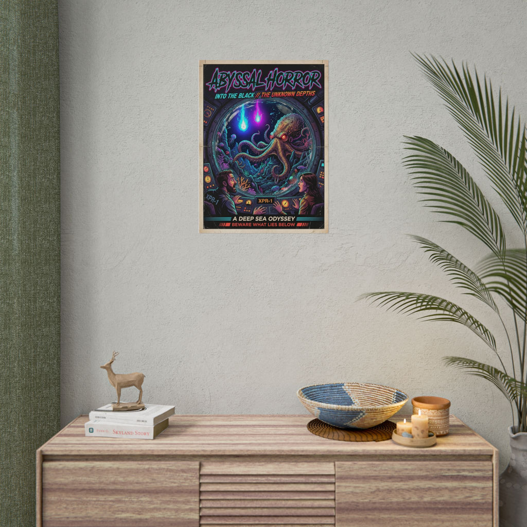 Abyssal Horror Neon Pop Art Rolled Poster — Deep Sea Octopus Movie-Style Art Print