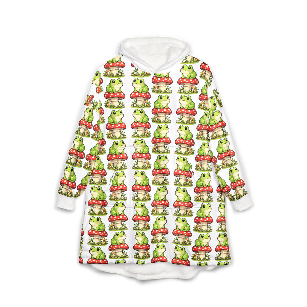 Frogs & Mushrooms Hooded Blanket – Cozy Animal Pattern Throw Hoodie for Kids & Adults