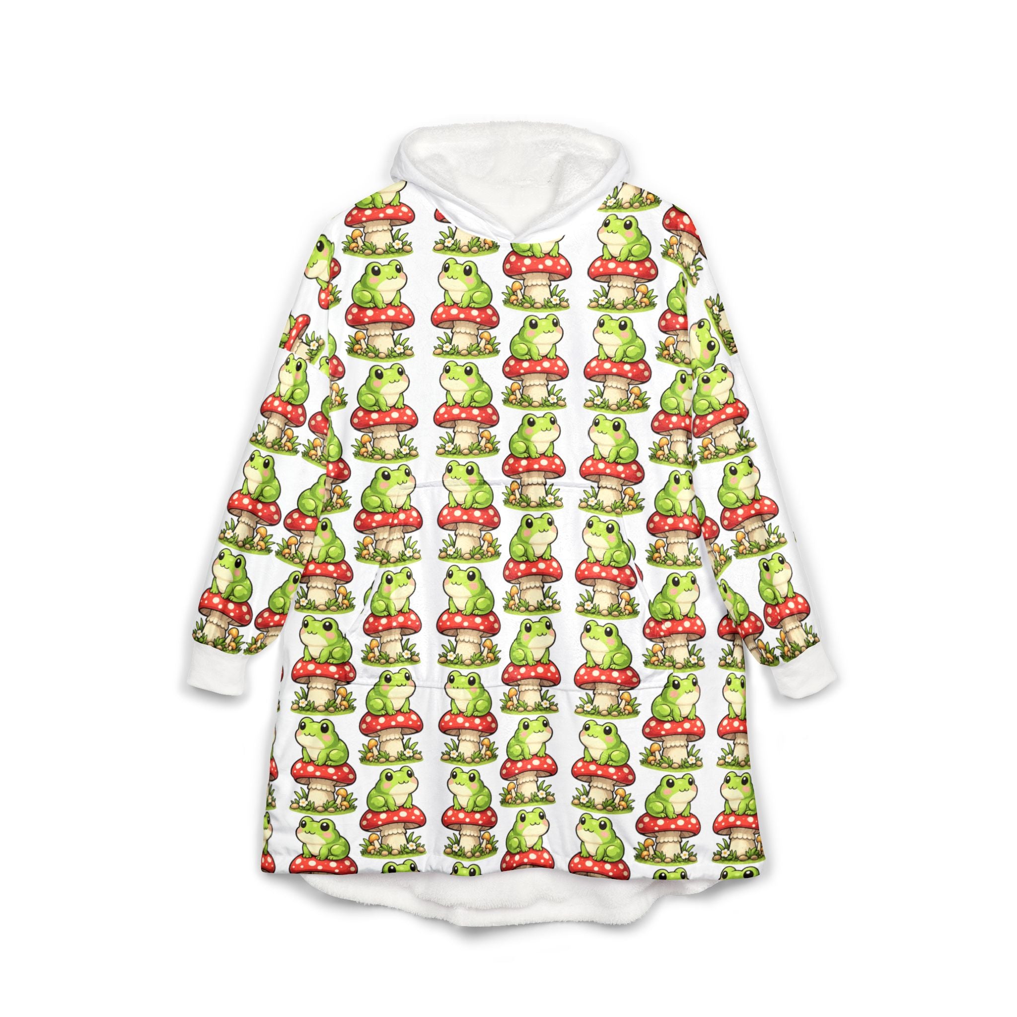 Frogs & Mushrooms Hooded Blanket – Cozy Animal Pattern Throw Hoodie for Kids & Adults