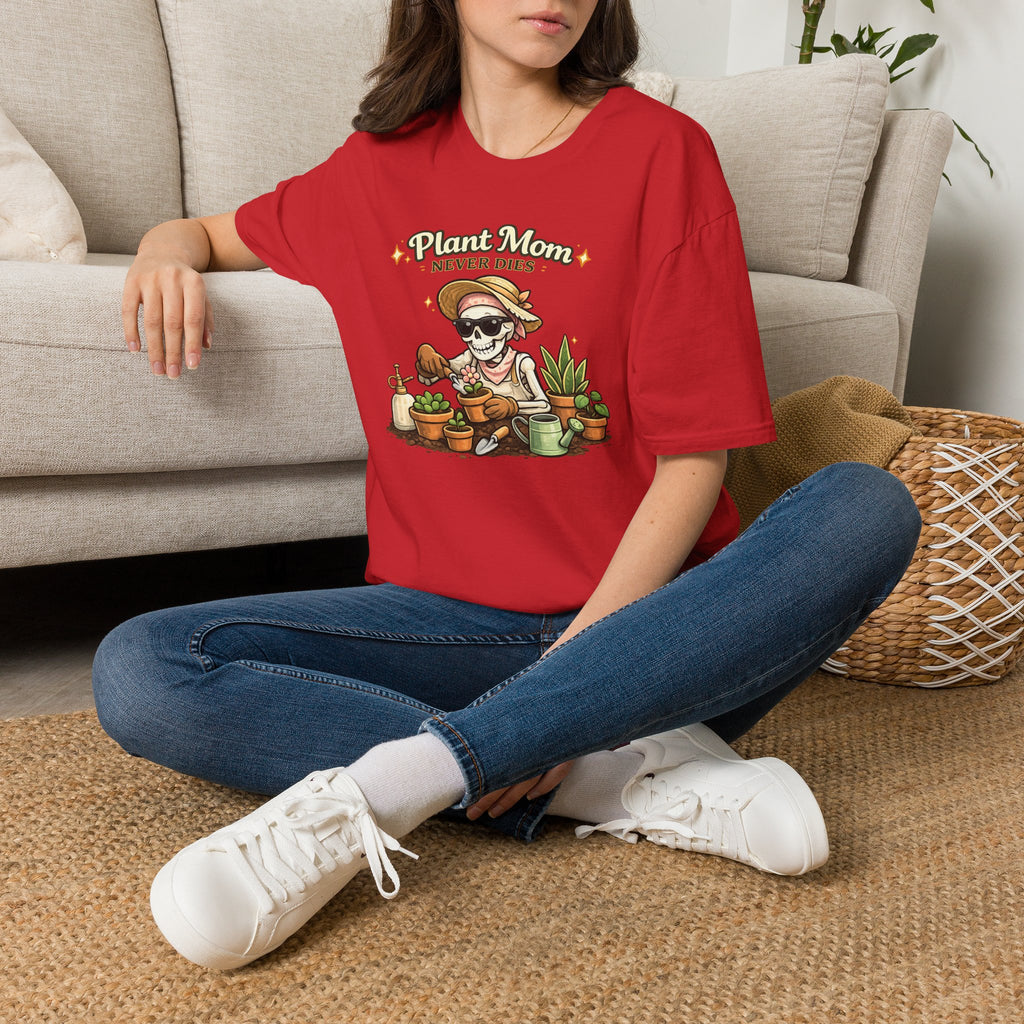Plant Mom T-Shirt — "Plant Mom Never Dies" Skeleton Gardener Tee
