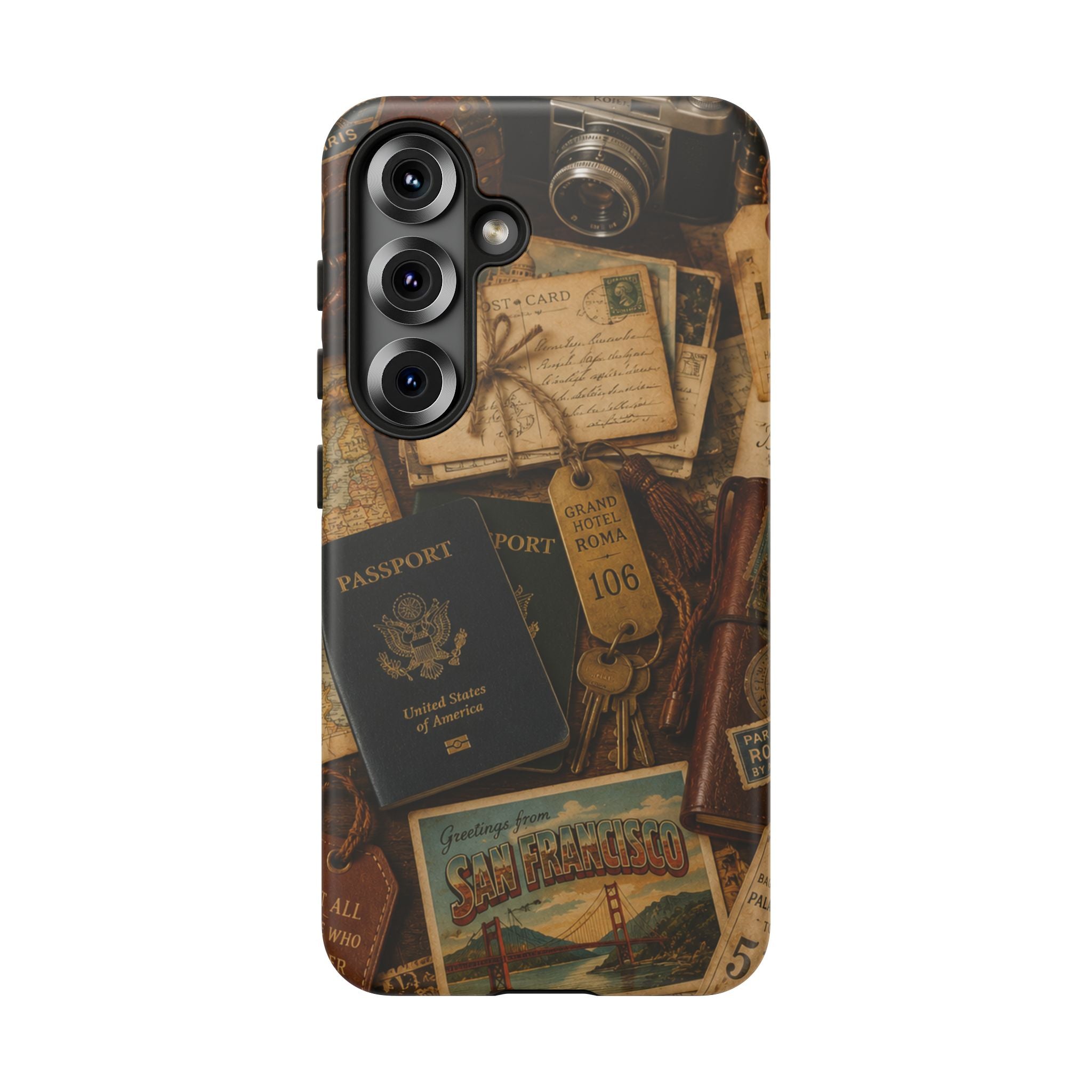 Vintage Travel Phone Case – Passport & Postcard Collage