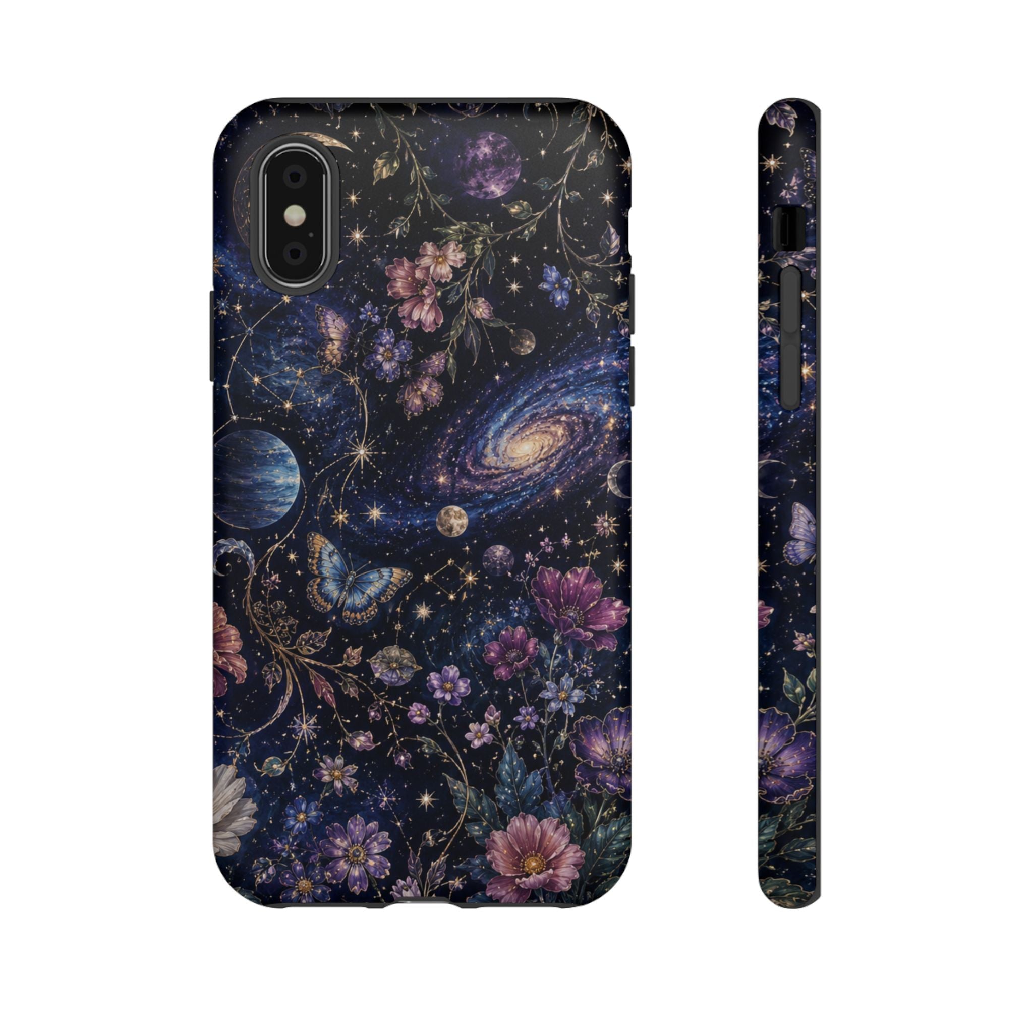 Cosmic Garden Tough Phone Case — Floral Galaxy Phone Protective Cover
