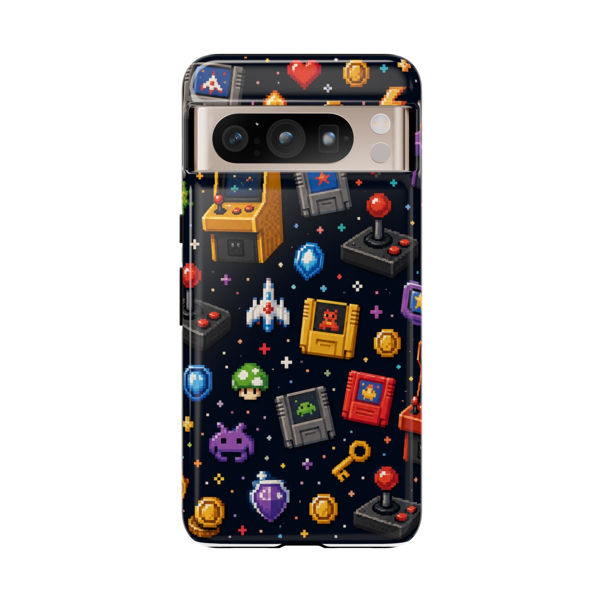 Retro Arcade Pixel Art Phone Case — Gamer Icons Pattern