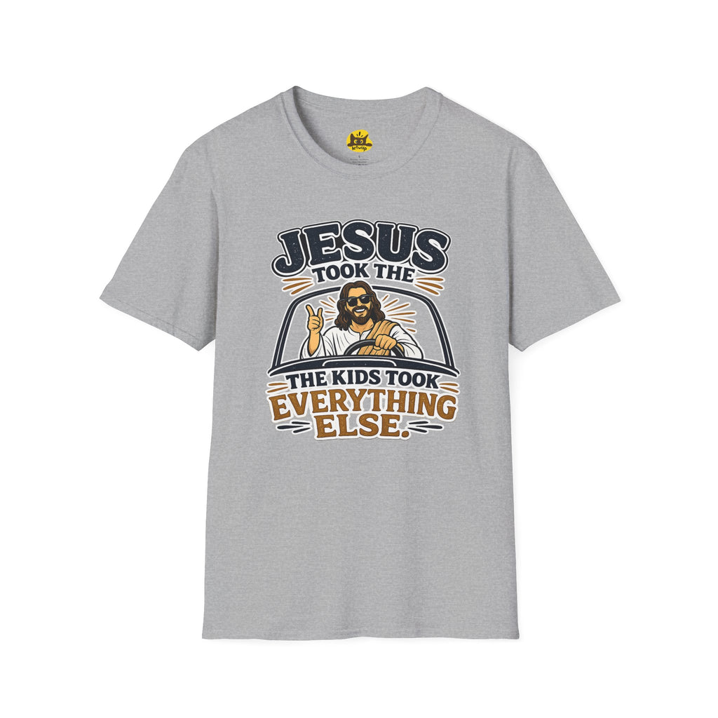 Jesus Took The Wheel T‑Shirt — "Jesus Took The Kids Took Everything Else" Christian Graphic Tee