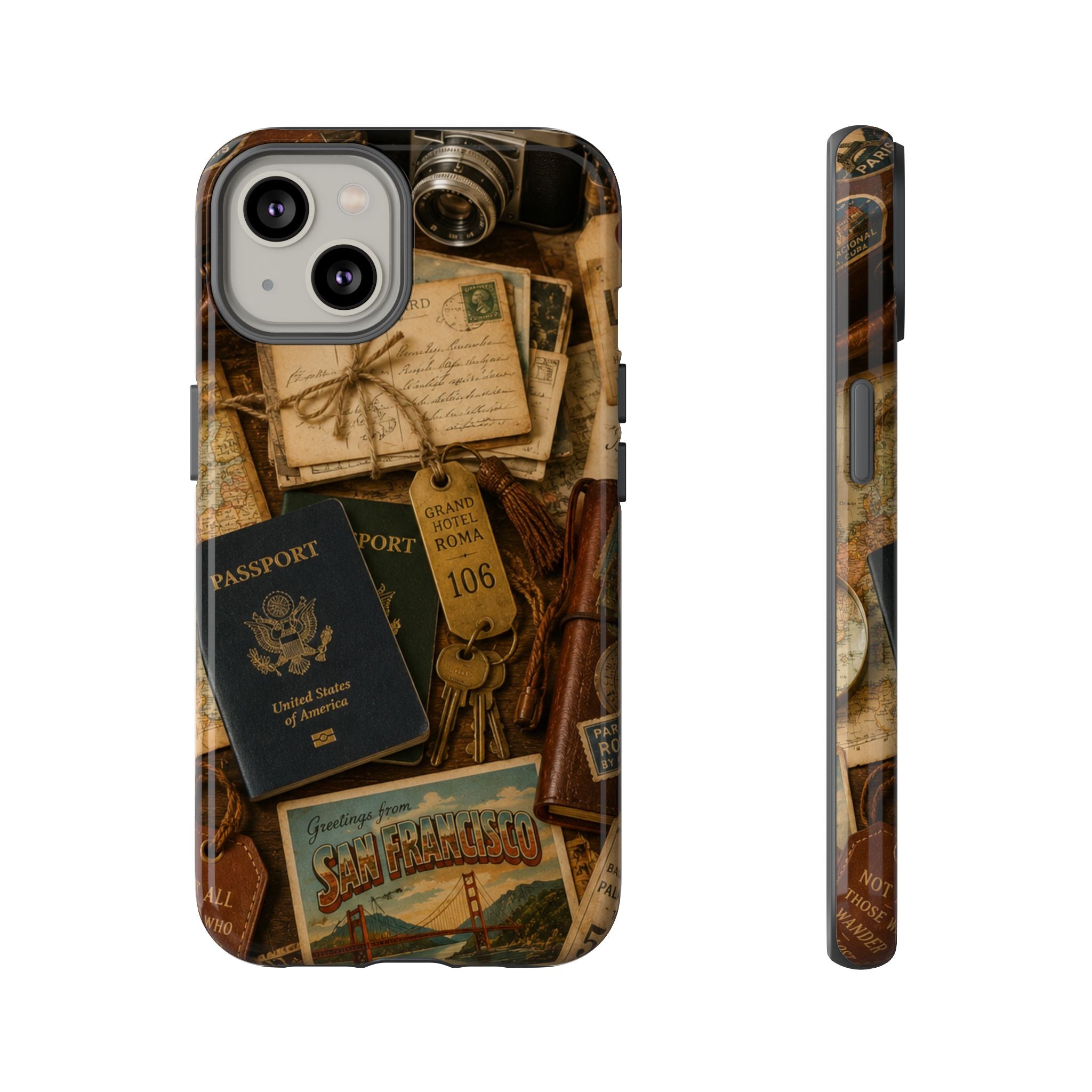 Vintage Travel Phone Case – Passport & Postcard Collage