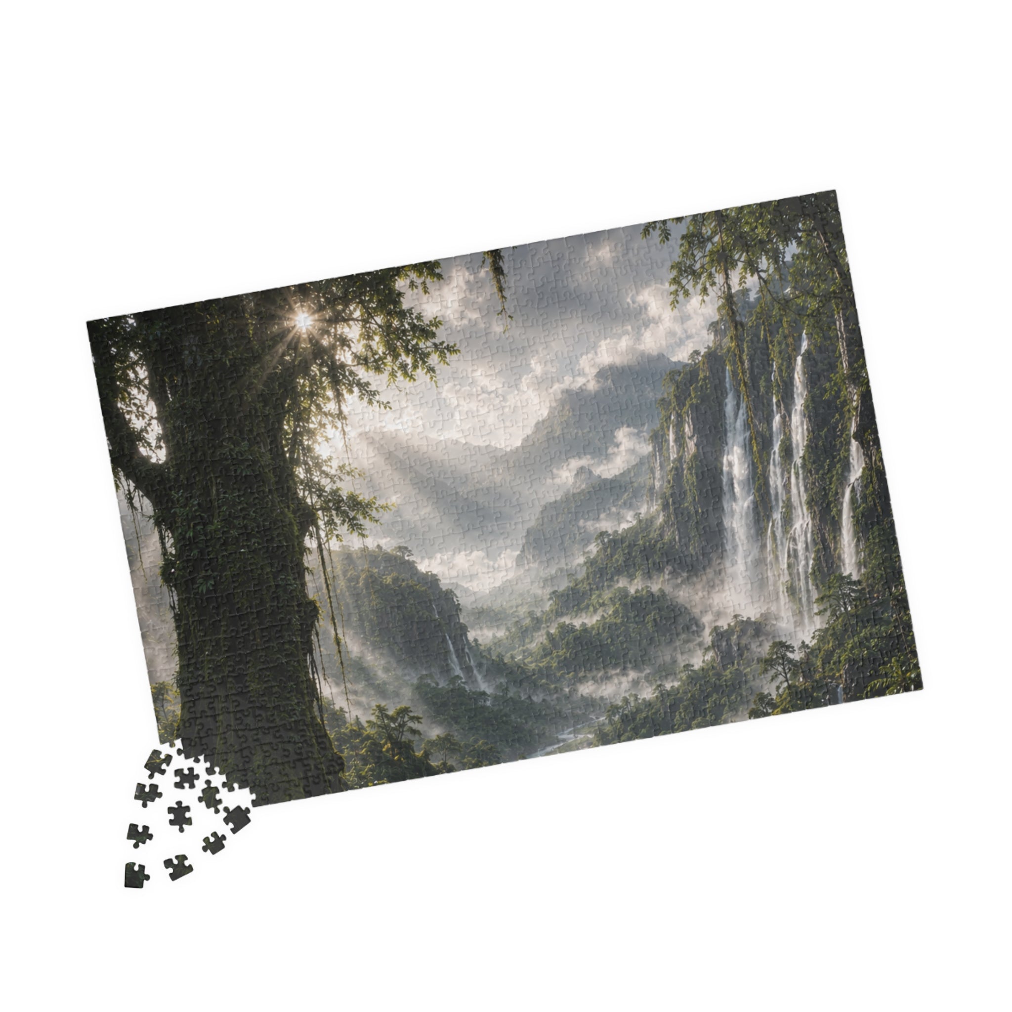 Mystic Waterfall Landscape Puzzle — Scenic Nature Jigsaw (110/252/520/1014 pc)
