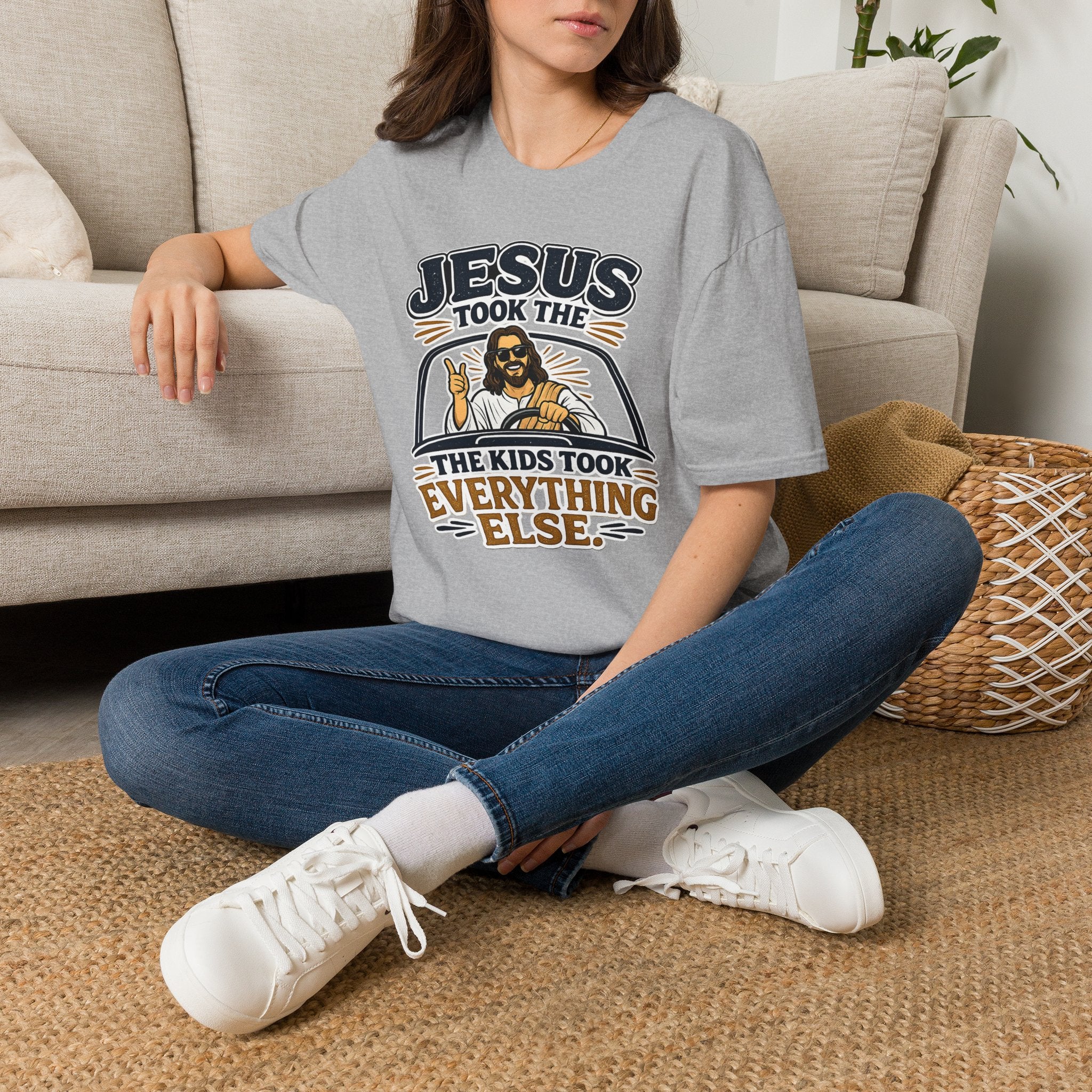 Jesus Took The Wheel T‑Shirt — "Jesus Took The Kids Took Everything Else" Christian Graphic Tee
