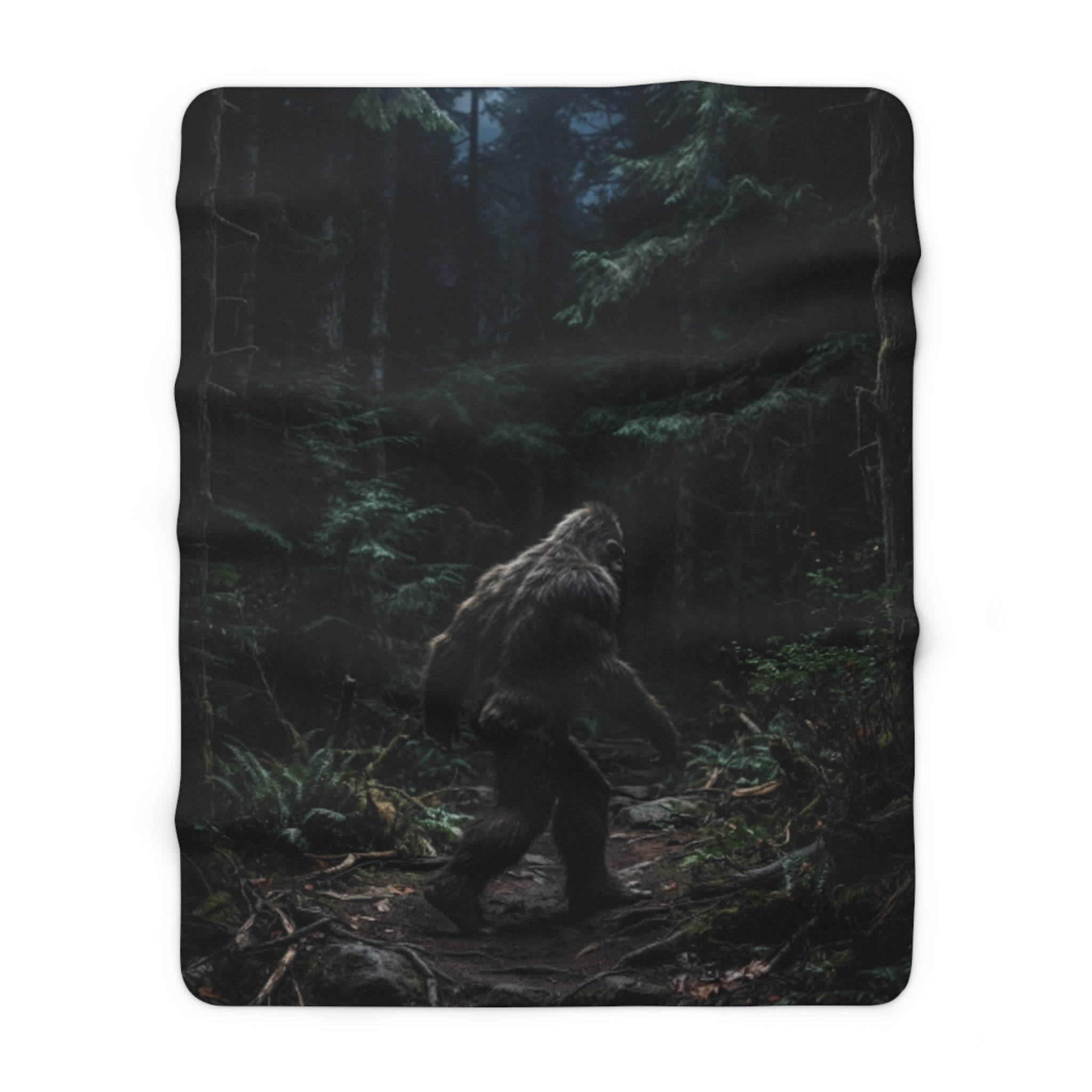 Bigfoot Forest Sherpa Blanket — Cozy Fleece Camping Throw